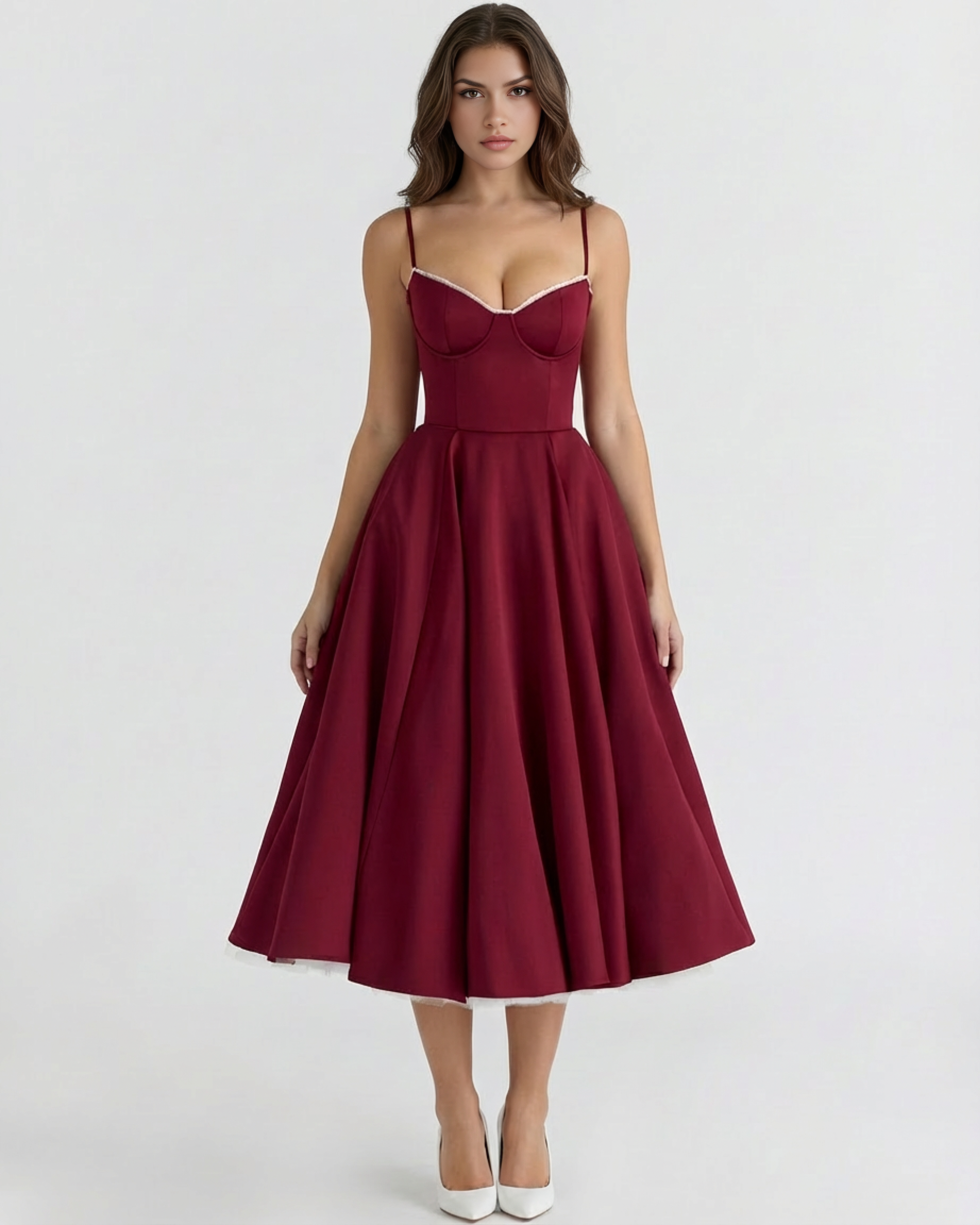 Midi Dress | Satin Feel, Boned Bodice, Weddings & Parties ICYBOO