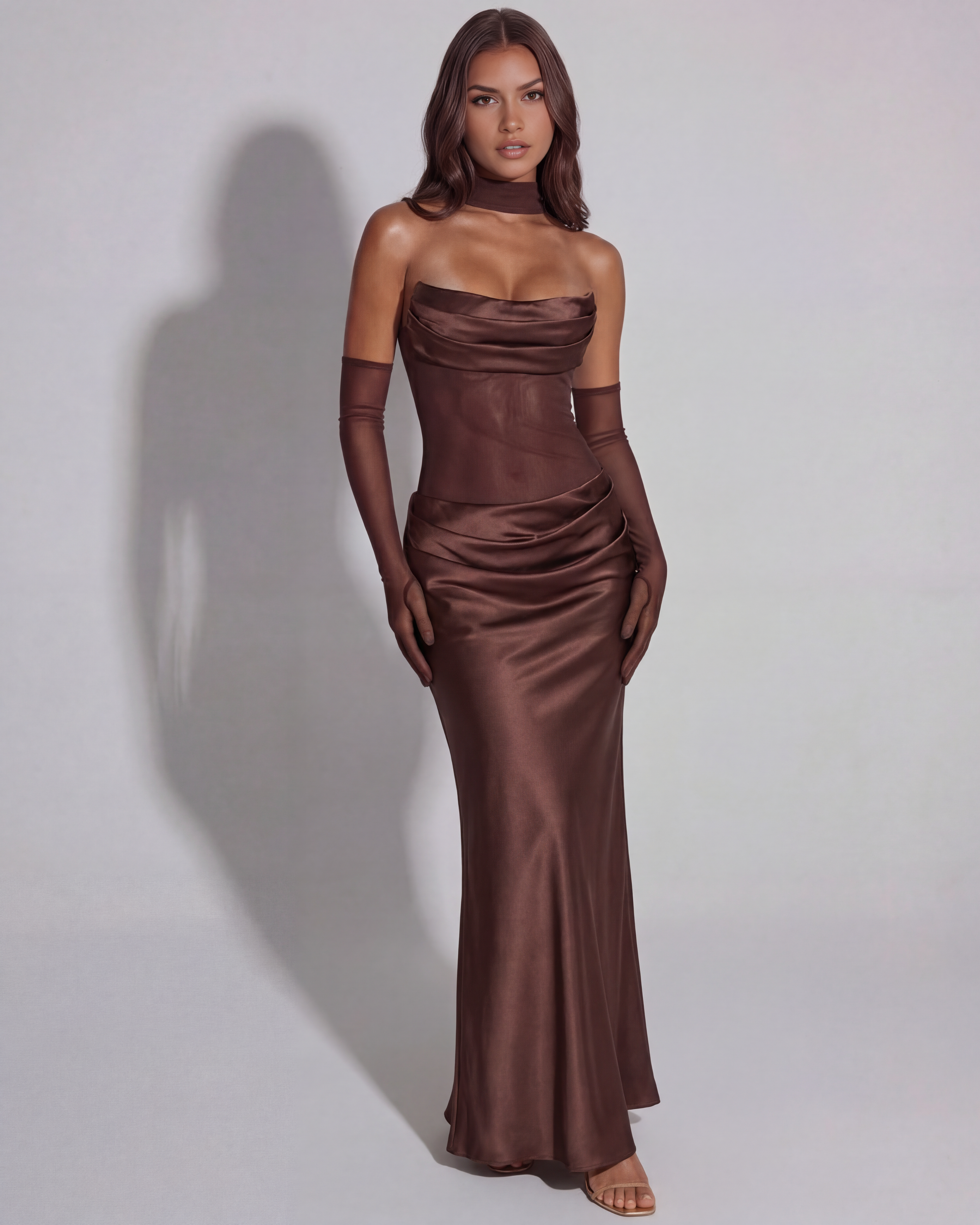 Maxi Dress | Strapless Cowled Neckline, Lace-Up Back, Black-Tie Events ICYBOO