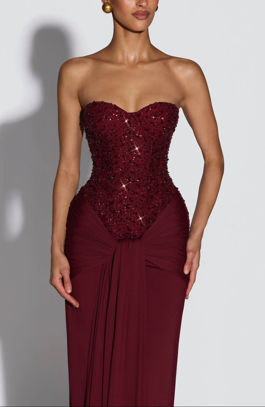 Velvet Flame Strapless Gown ICYBOO