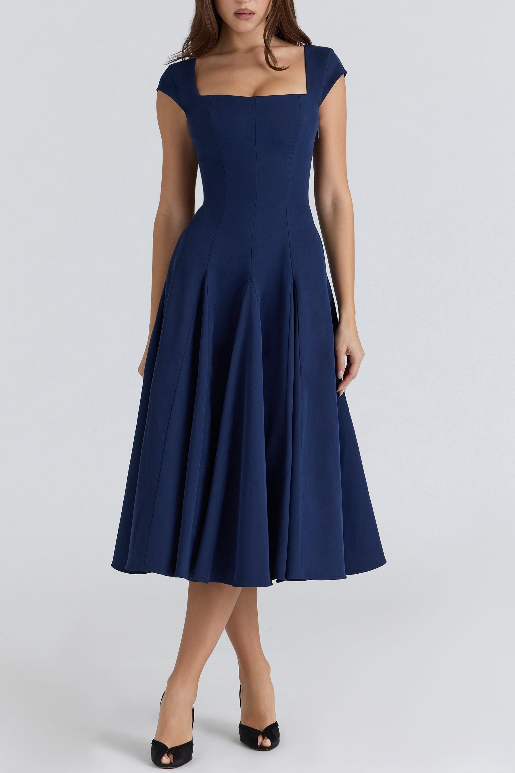Elise Cap Sleeve Midi Dress in NavyBlue ICYBOO