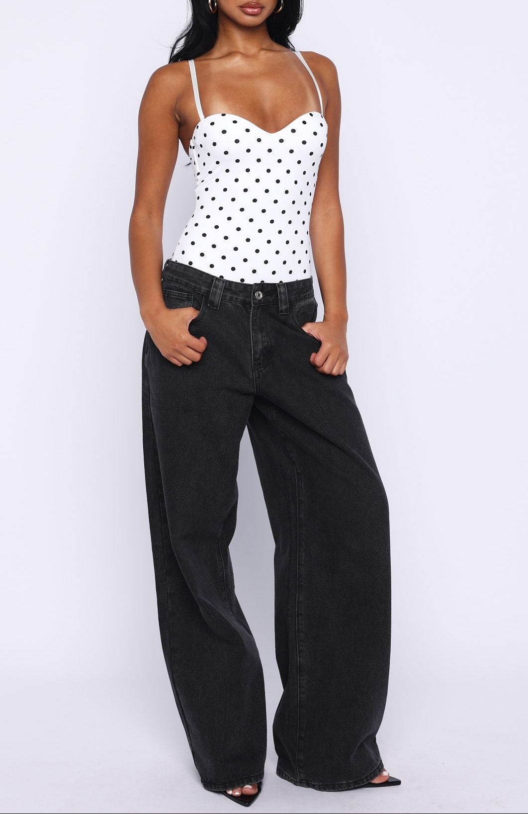 Bella White Polka Muse Bodysuit ICYBOO