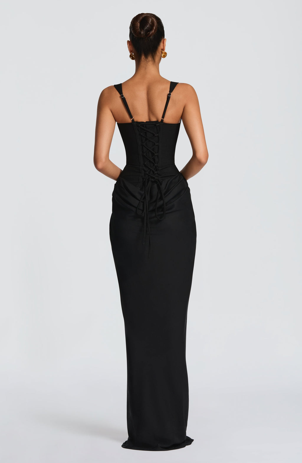 Anelina Satin Draped Maxi Gown in Black ICYBOO