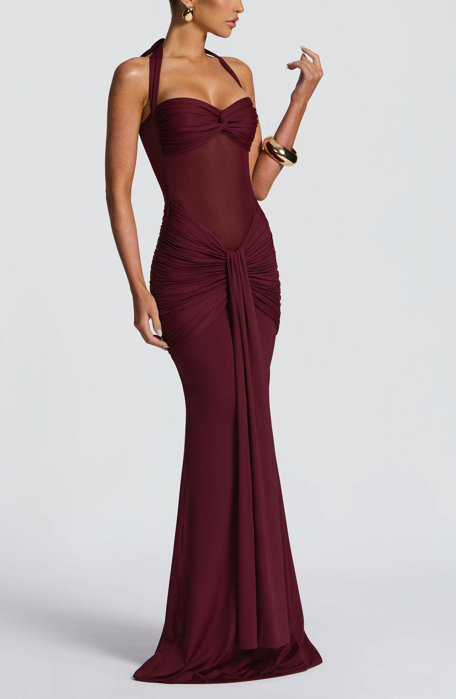 Carla Meshplay Maxi Dress - Cherry Lacquer ICYBOO