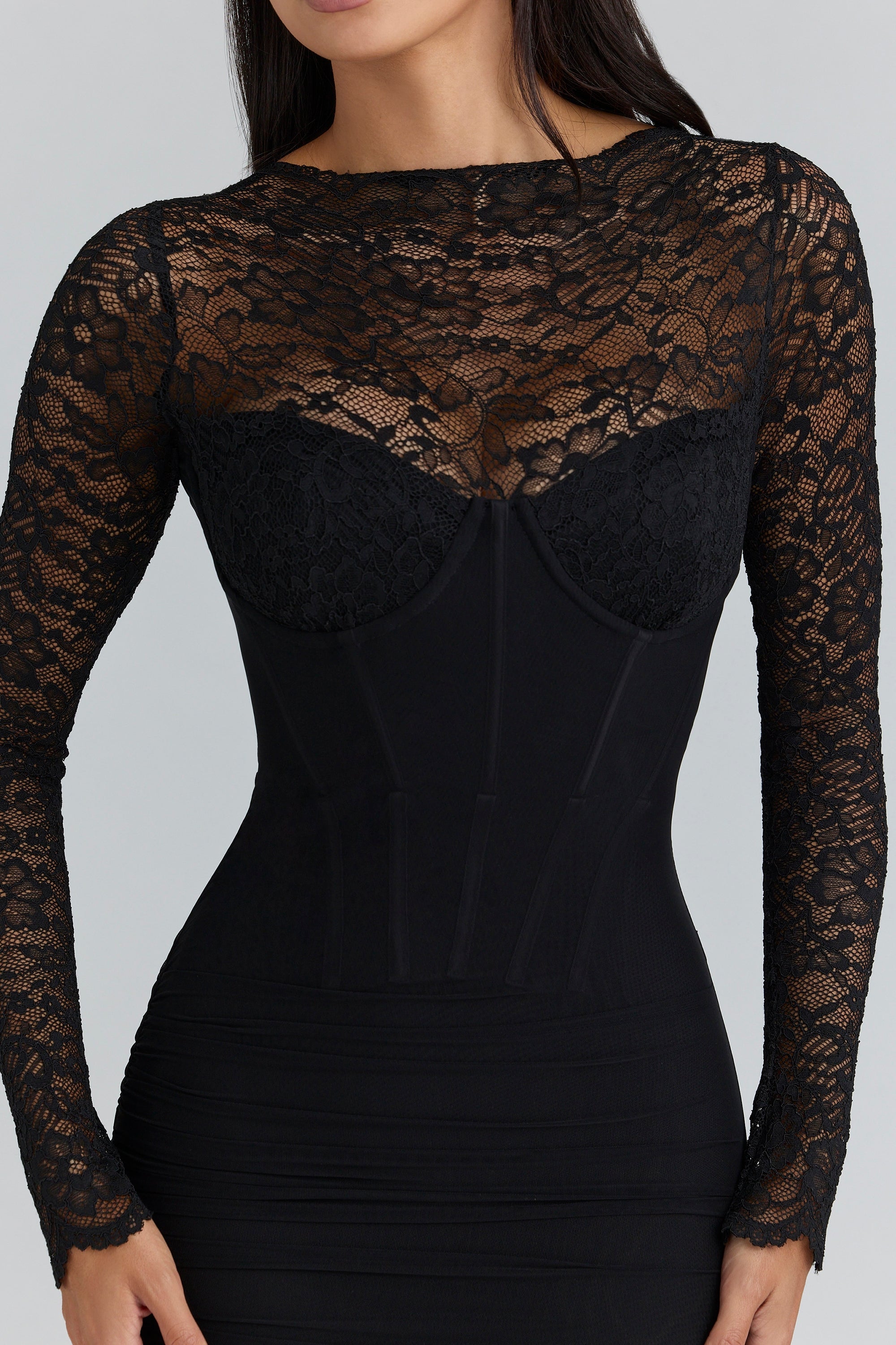 Karlie Black Lace Maxi Gown ICYBOO