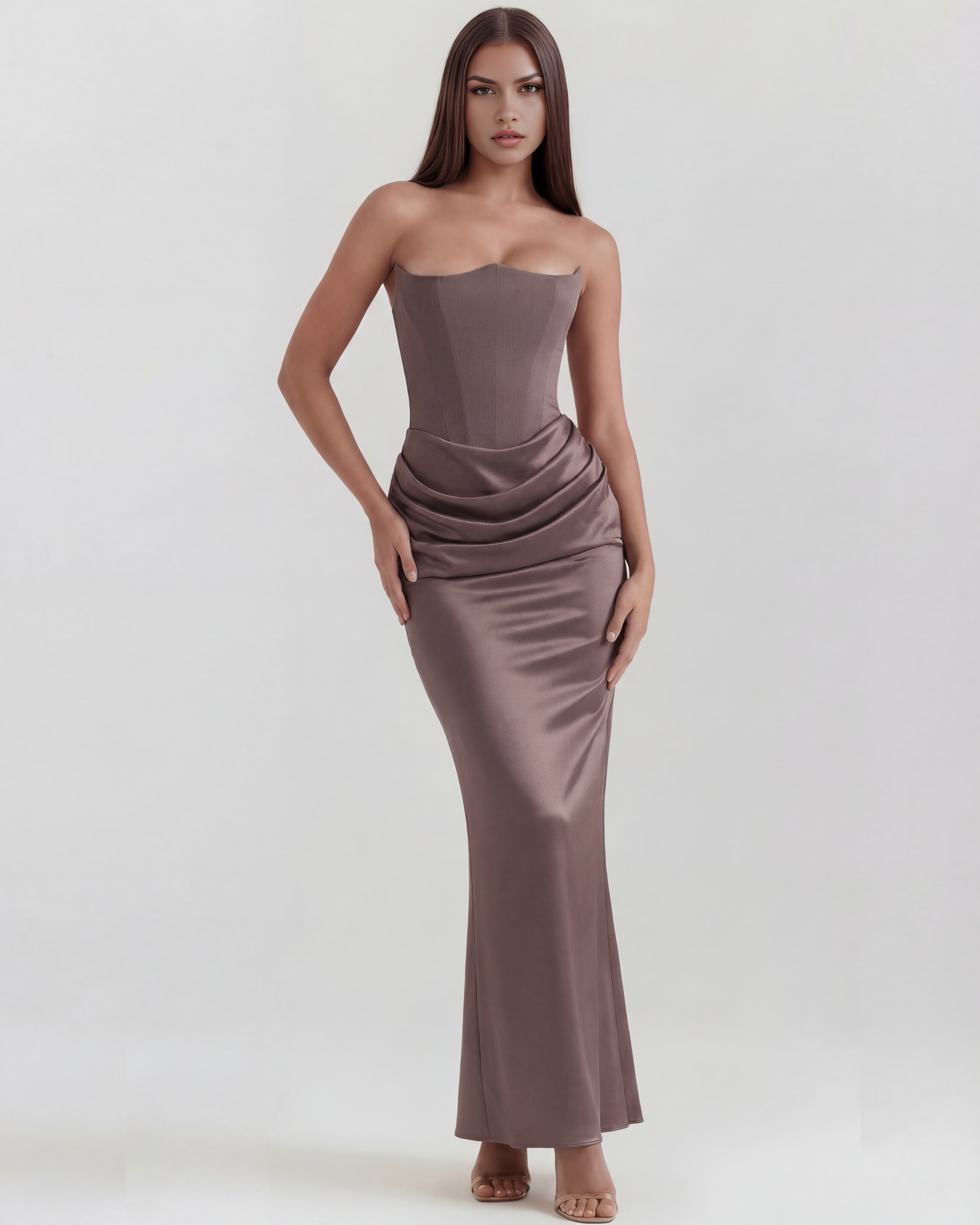 Corset Dress | Almond Muse Style, Stretch Crepe Boned Bodice, Glamorous Events ICYBOO
