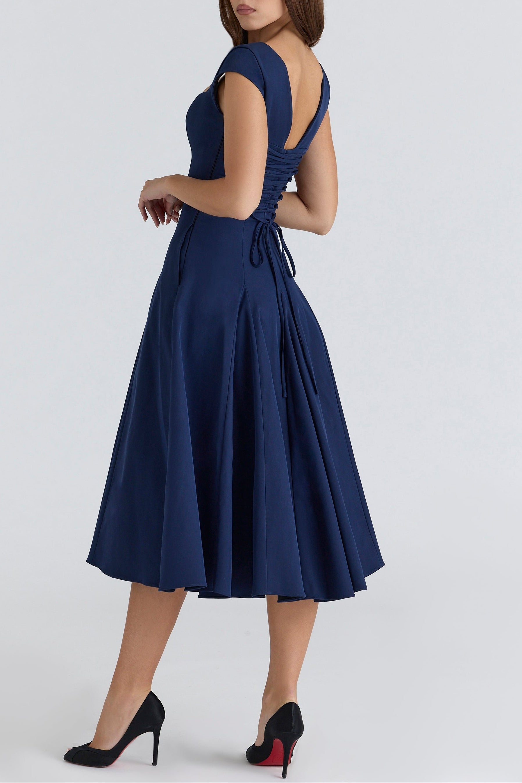 Elise Cap Sleeve Midi Dress in NavyBlue ICYBOO