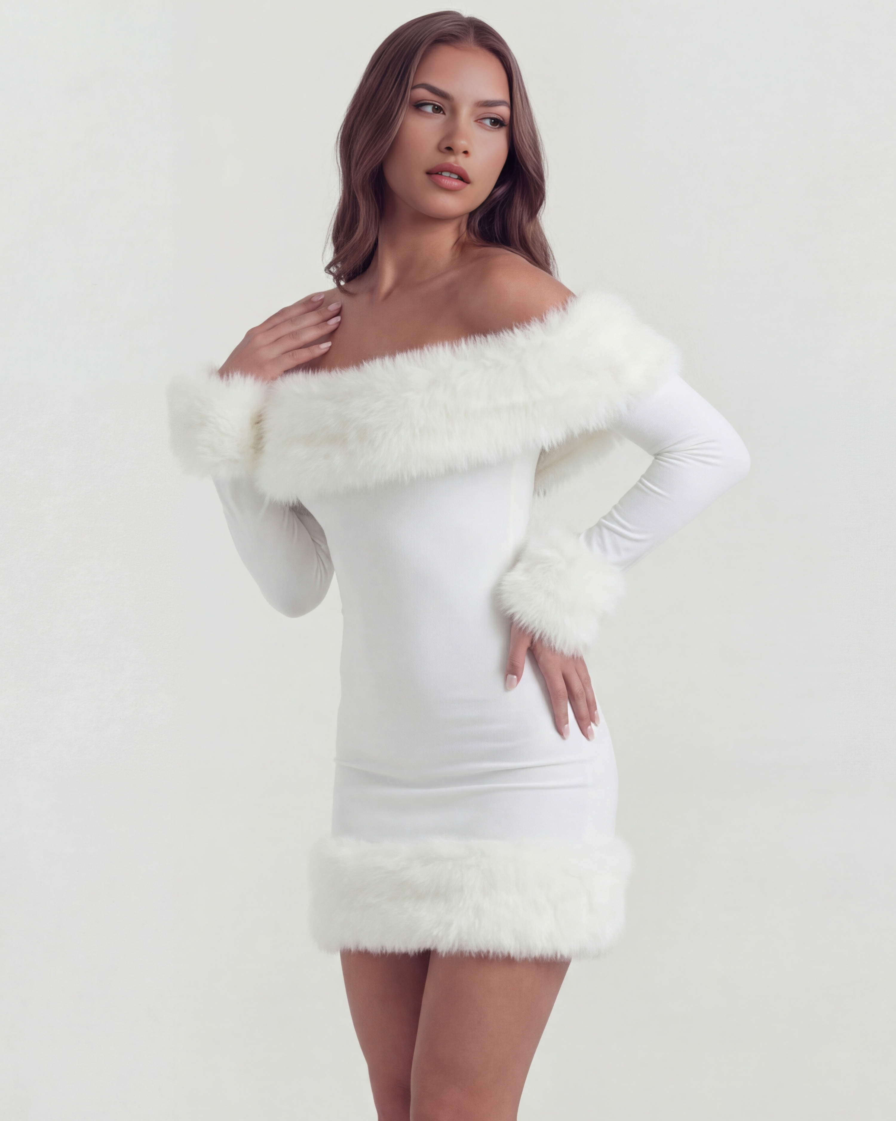 Mini Dress | Off-the-Shoulder Faux Fur Trim, Winter Parties & Date Nights ICYBOO