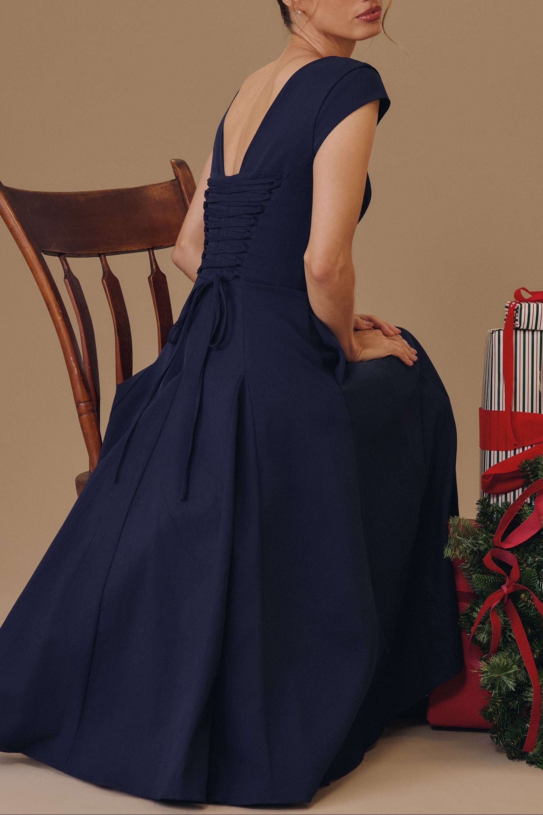 Elise Cap Sleeve Midi Dress in NavyBlue ICYBOO