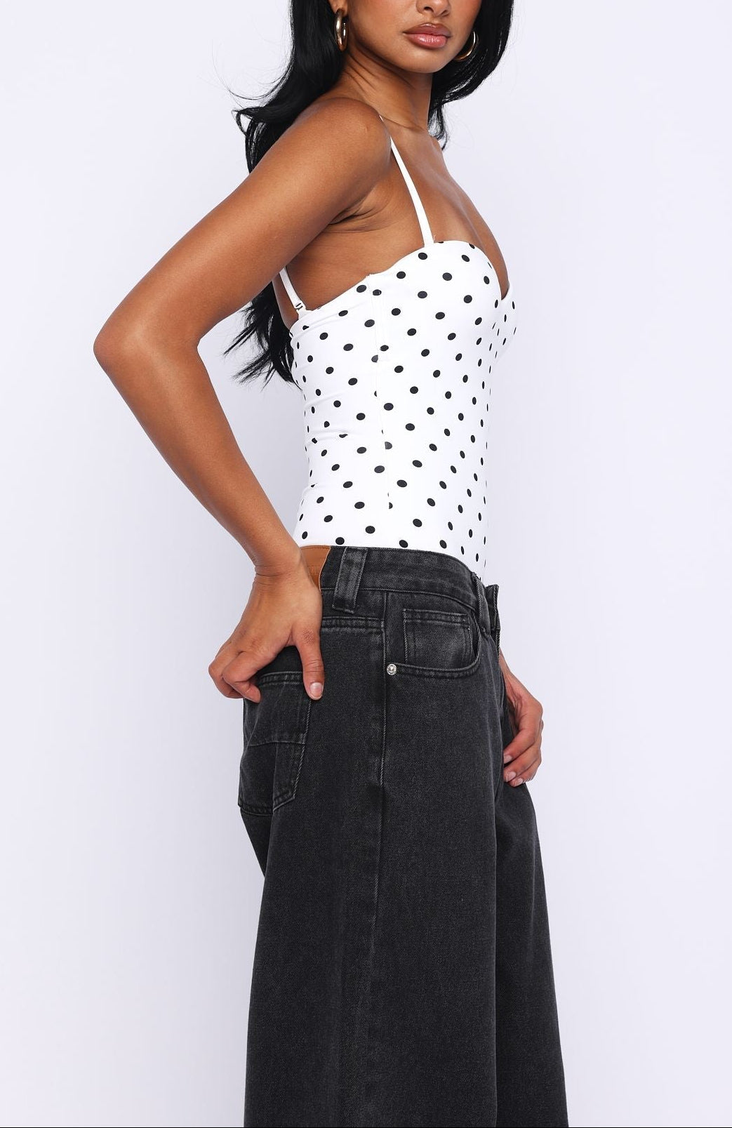 Bella White Polka Muse Bodysuit ICYBOO