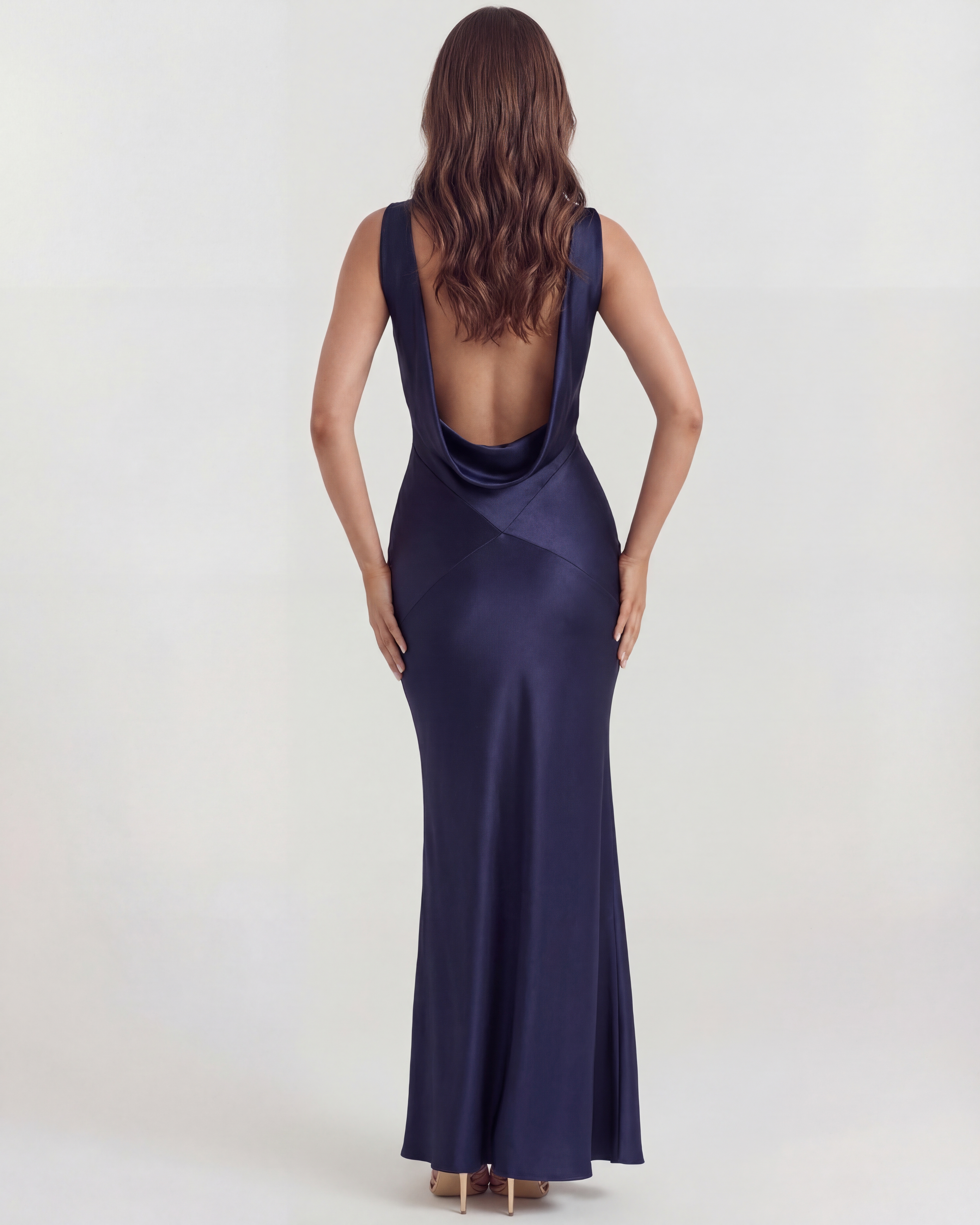 Satin Gown | Draped Open Back, Cowl Neckline, Black-Tie Events ICYBOO