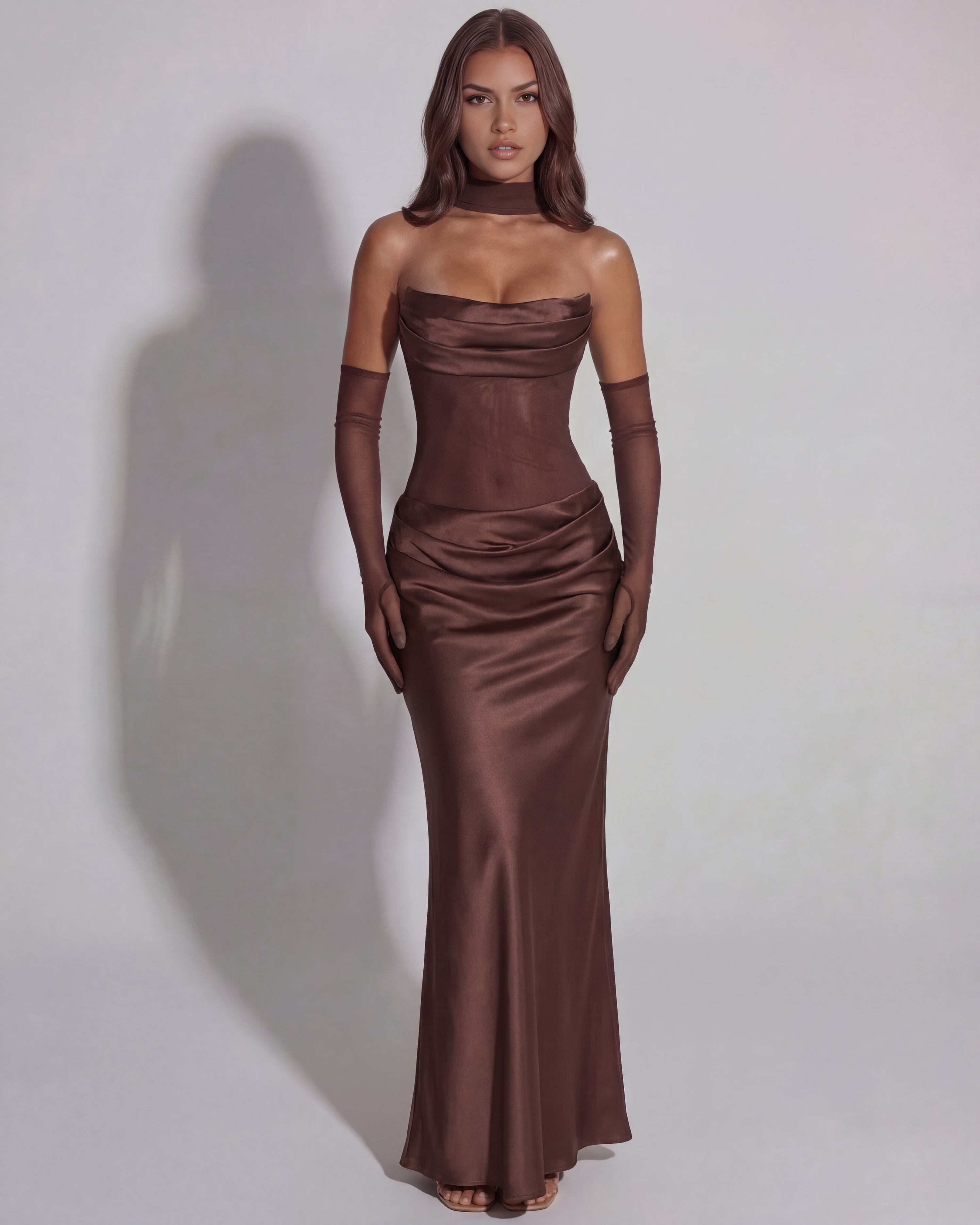 Maxi Dress | Strapless Cowled Neckline, Lace-Up Back, Black-Tie Events ICYBOO
