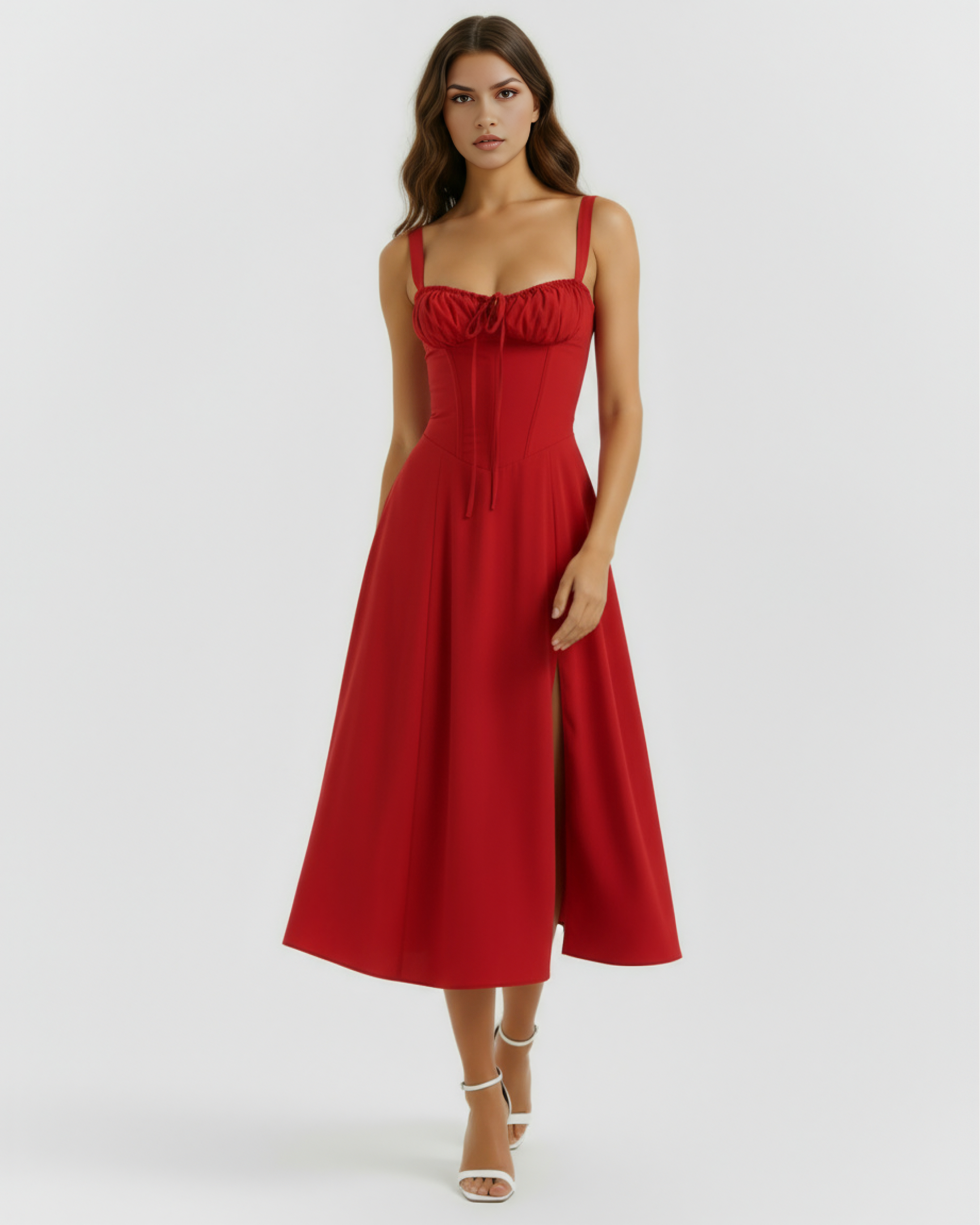 Dress | Corseted Buttercup Stretch Cotton, Lace Up Back, Garden Parties ICYBOO