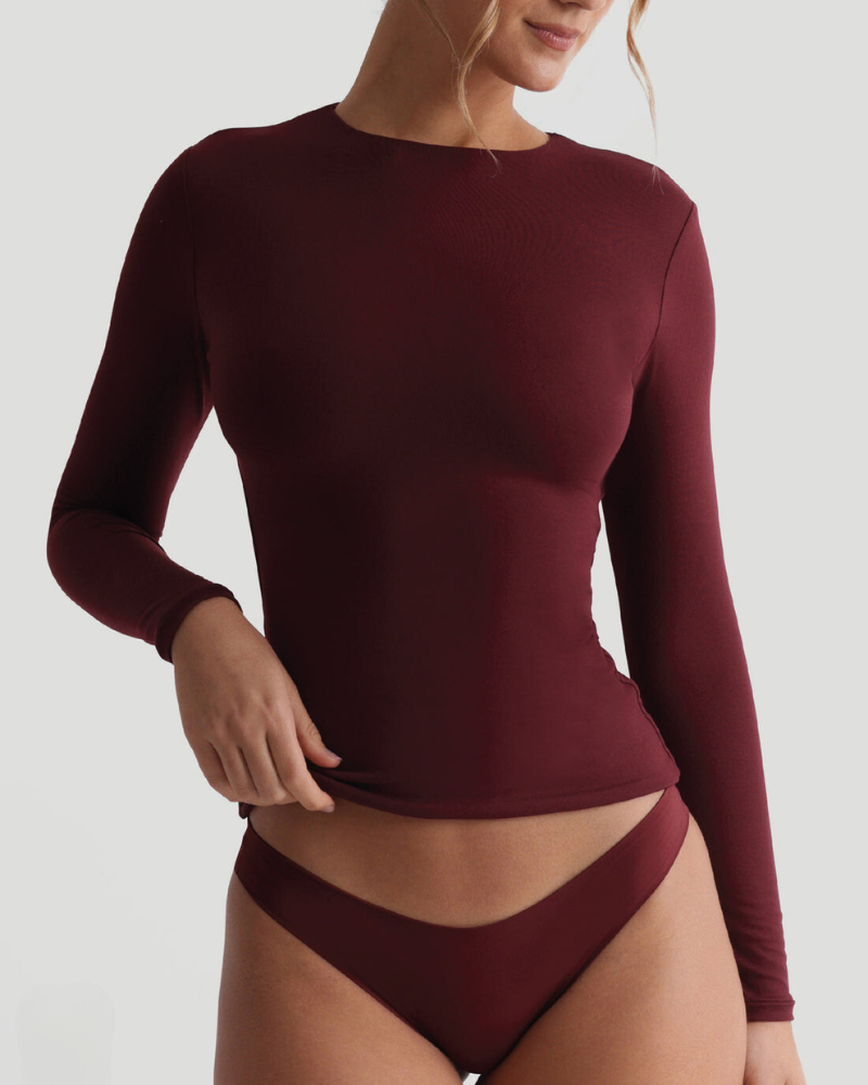 Irina Long Sleeve Top in Maroon ICYBOO
