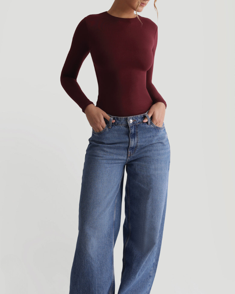 Irina Long Sleeve Top in Maroon ICYBOO