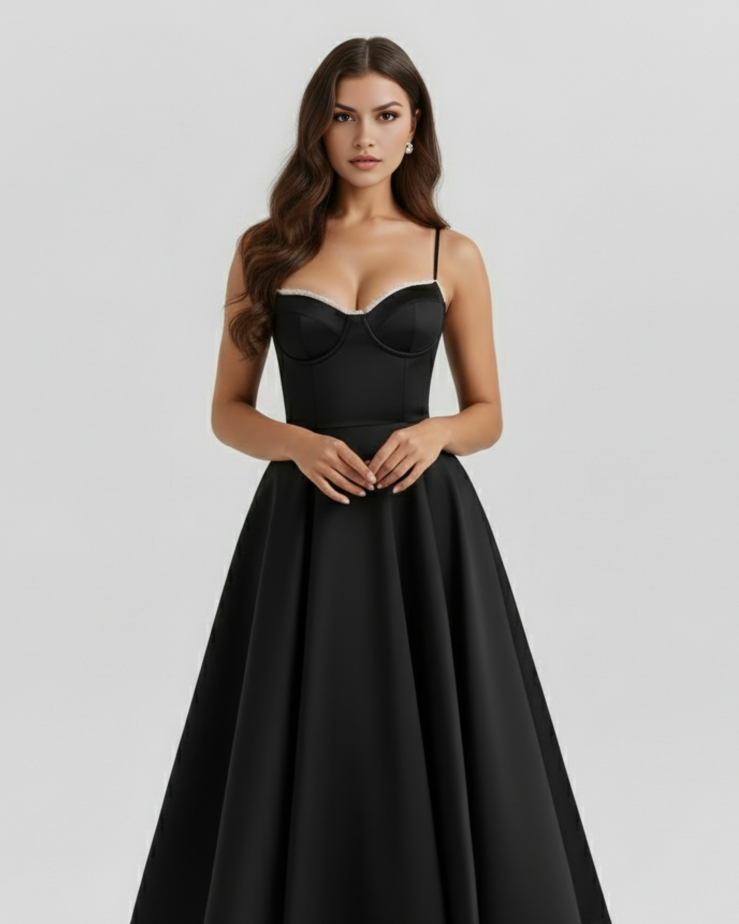 Midi Dress | Satin Feel, Boned Bodice, Weddings & Parties ICYBOO