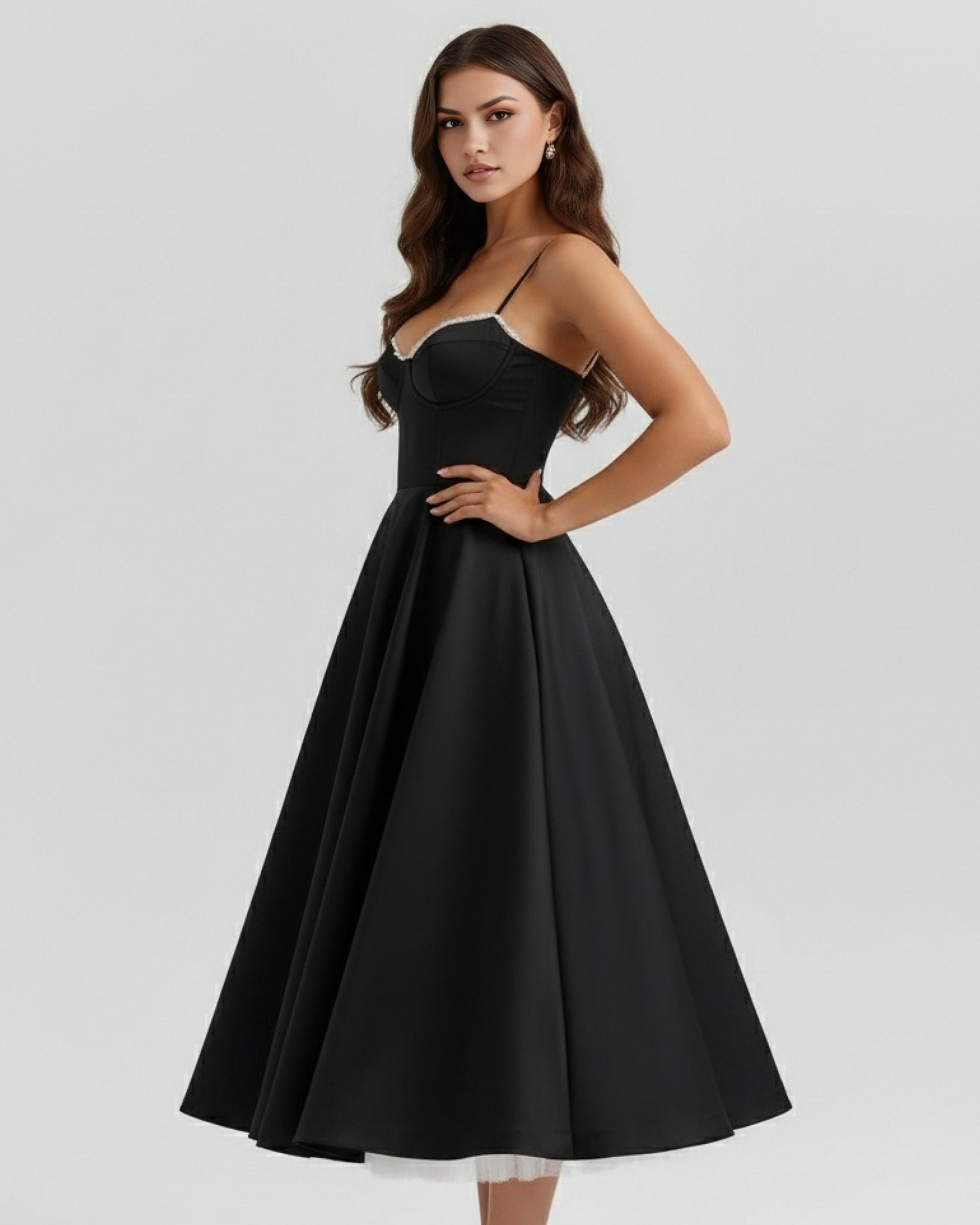 Midi Dress | Satin Feel, Boned Bodice, Weddings & Parties ICYBOO