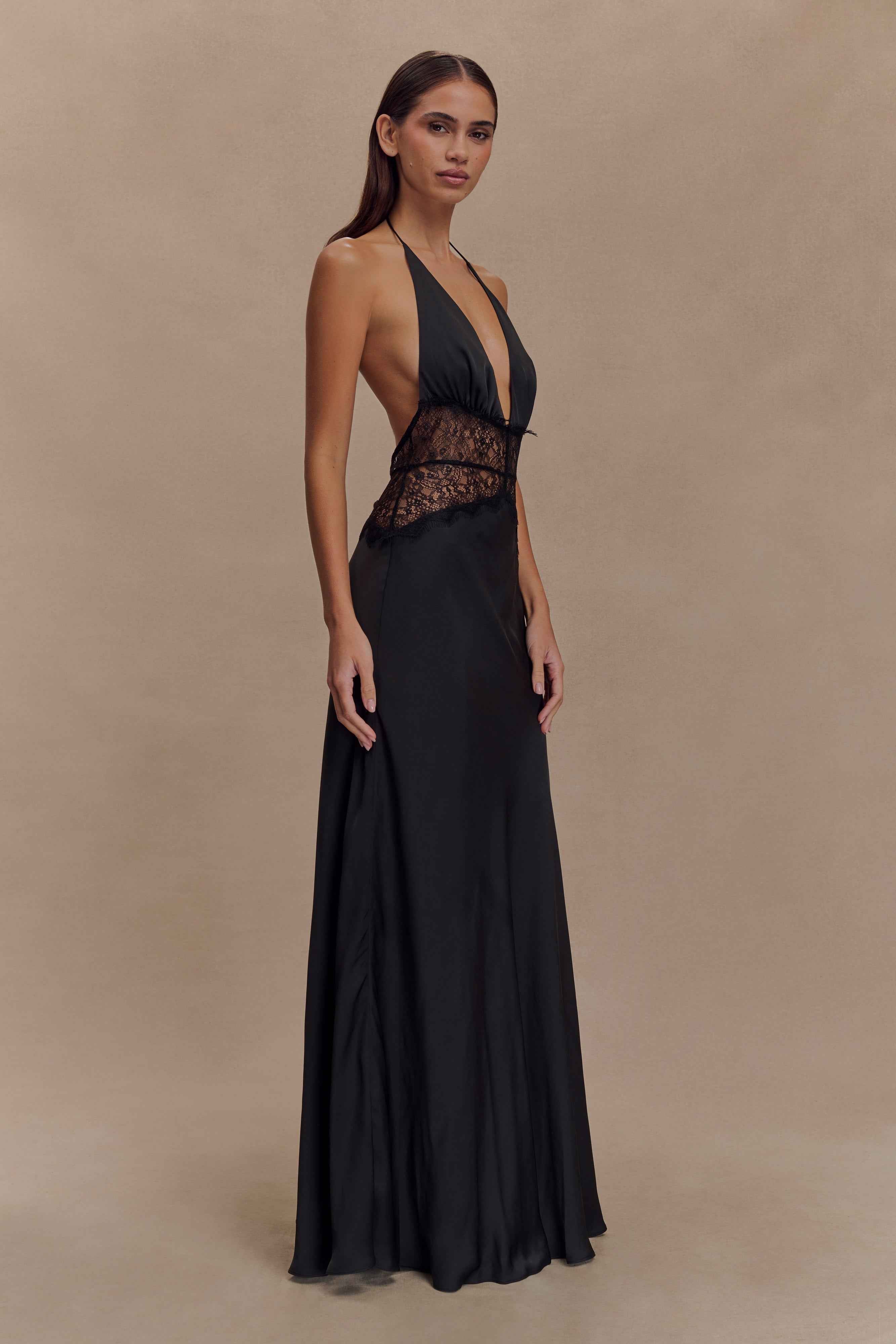 Dinah Black Lace Satin Maxi Dress