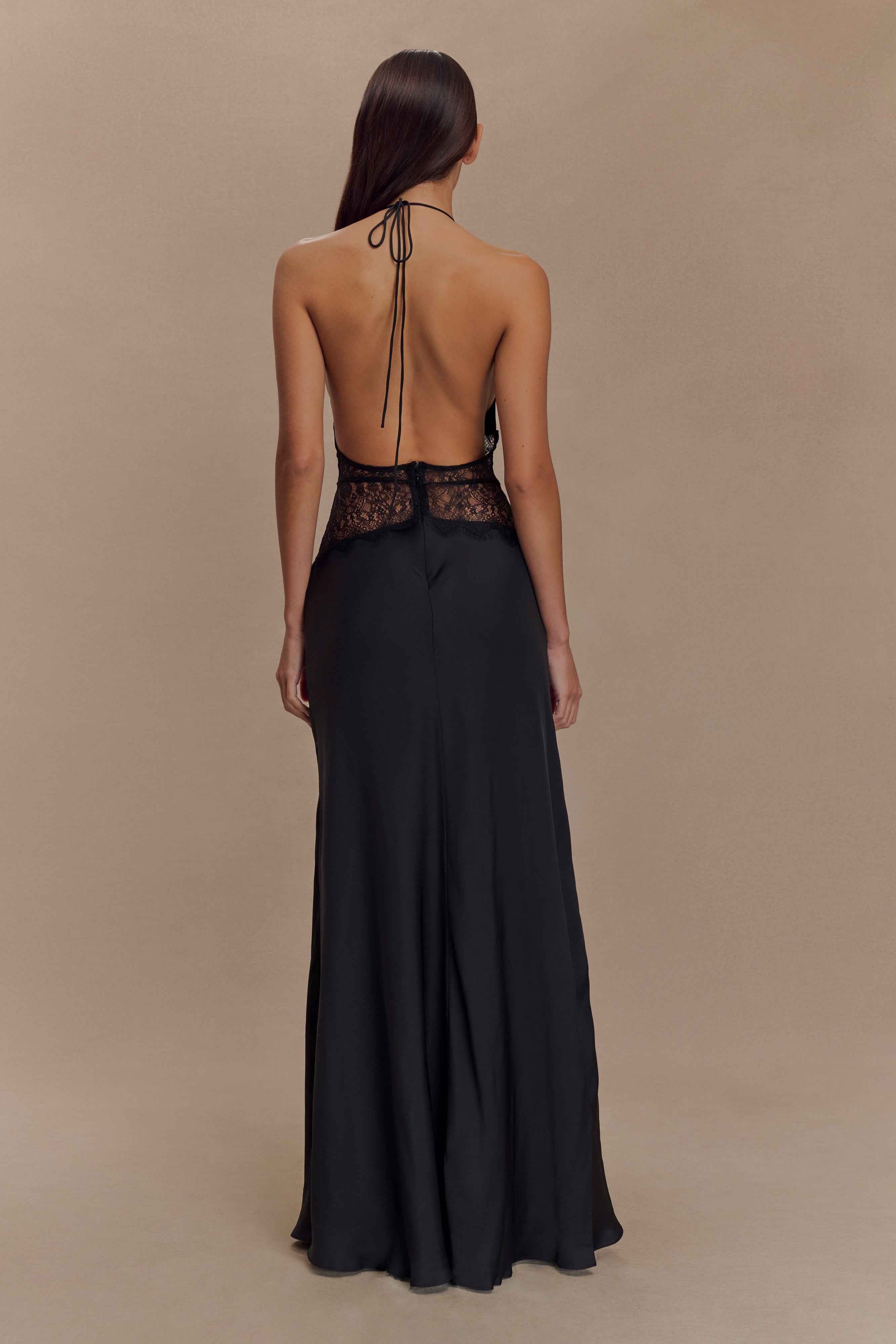 Dinah Black Lace Satin Maxi Dress
