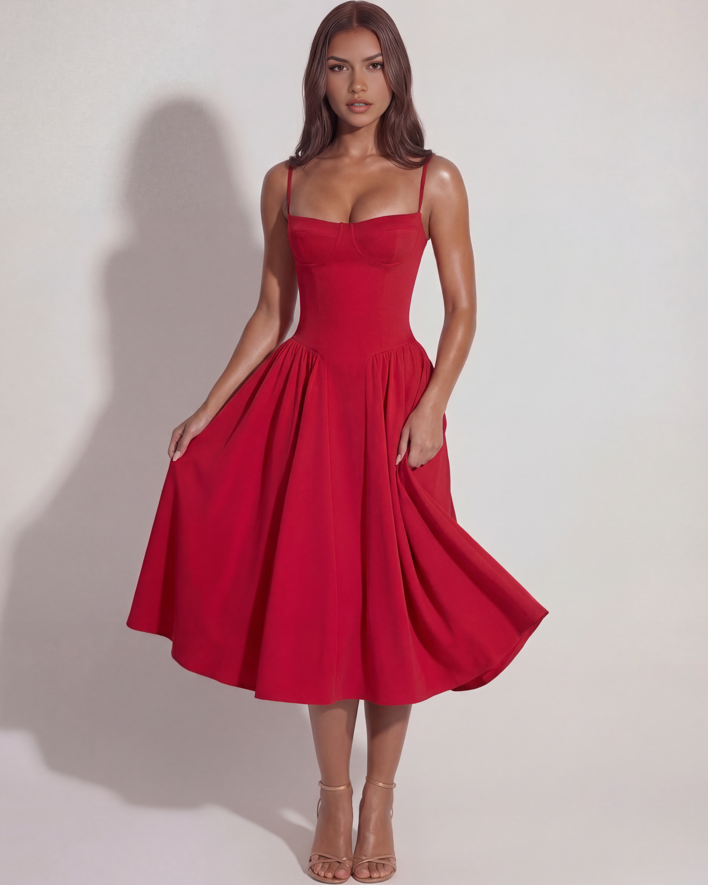 Midi Dress | Sweetheart Neckline, Boned Bodice, Summer Events ICYBOO