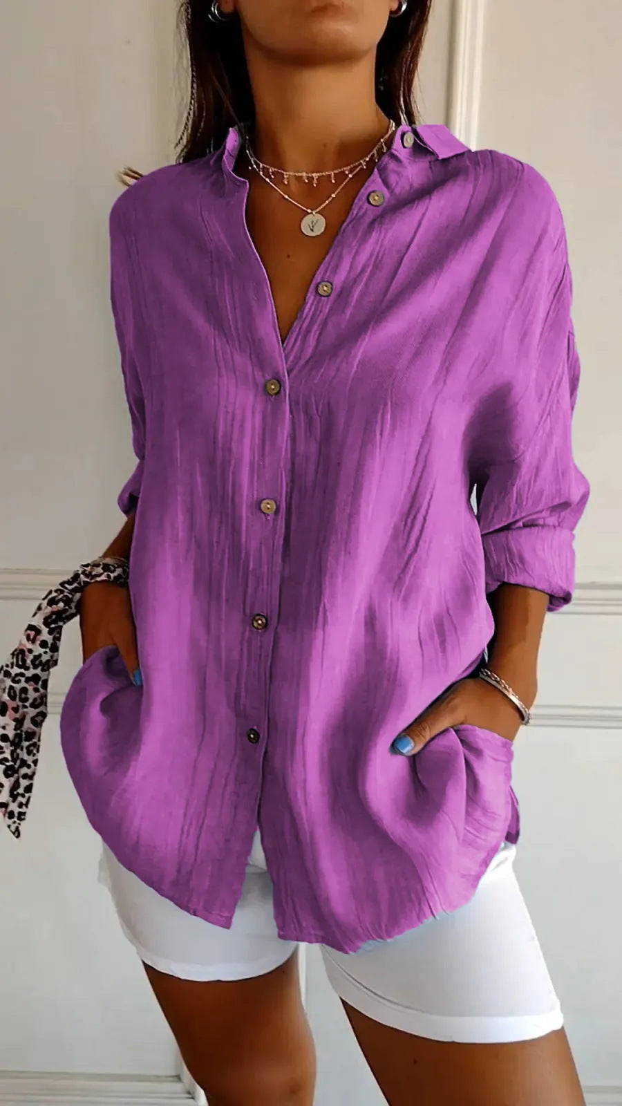 Pleated Elegant Midi Casual Shirt Dress - ICYBOO