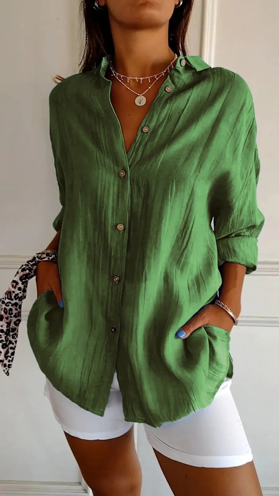 Pleated Elegant Midi Casual Shirt Dress - ICYBOO