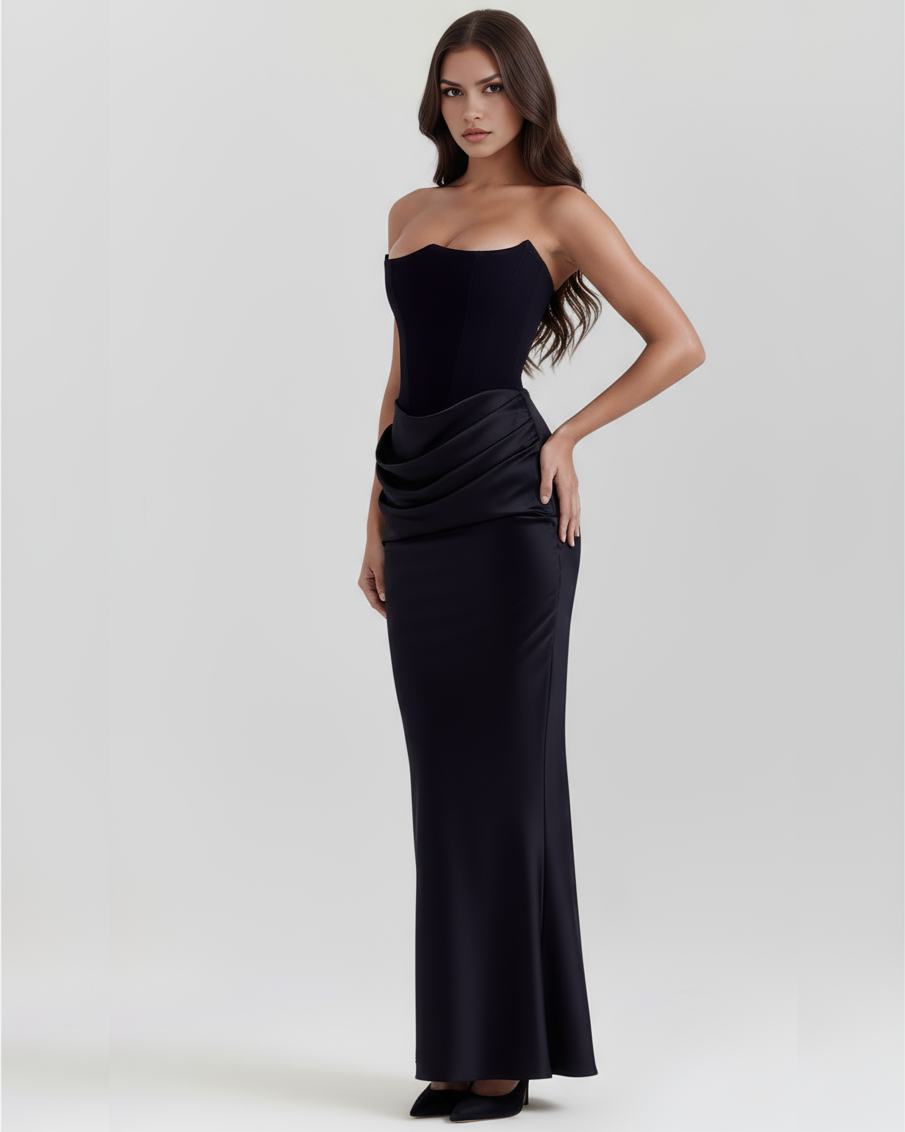 Corset Dress | Almond Muse Style, Stretch Crepe Boned Bodice, Glamorous Events ICYBOO