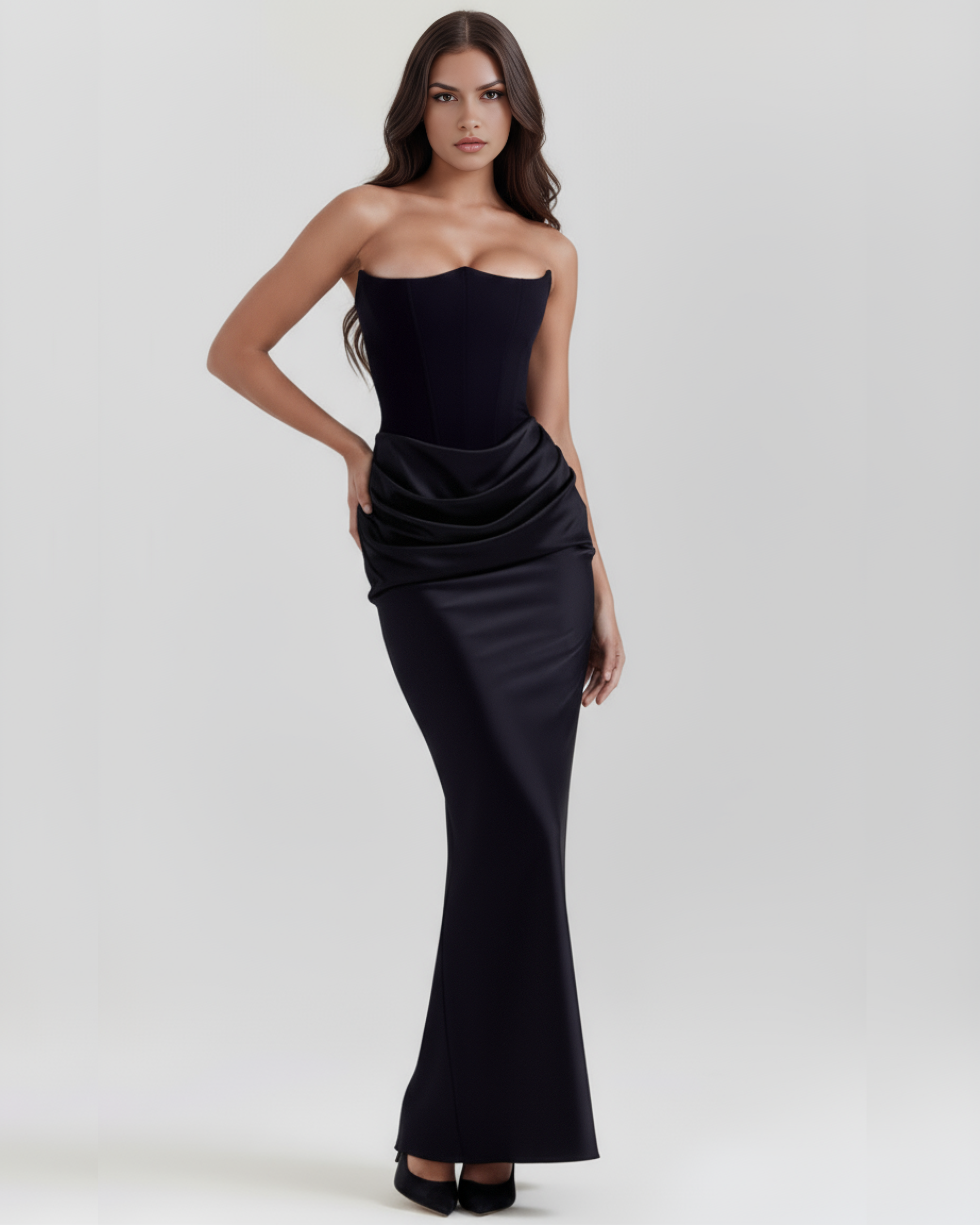 Corset Dress | Almond Muse Style, Stretch Crepe Boned Bodice, Glamorous Events ICYBOO