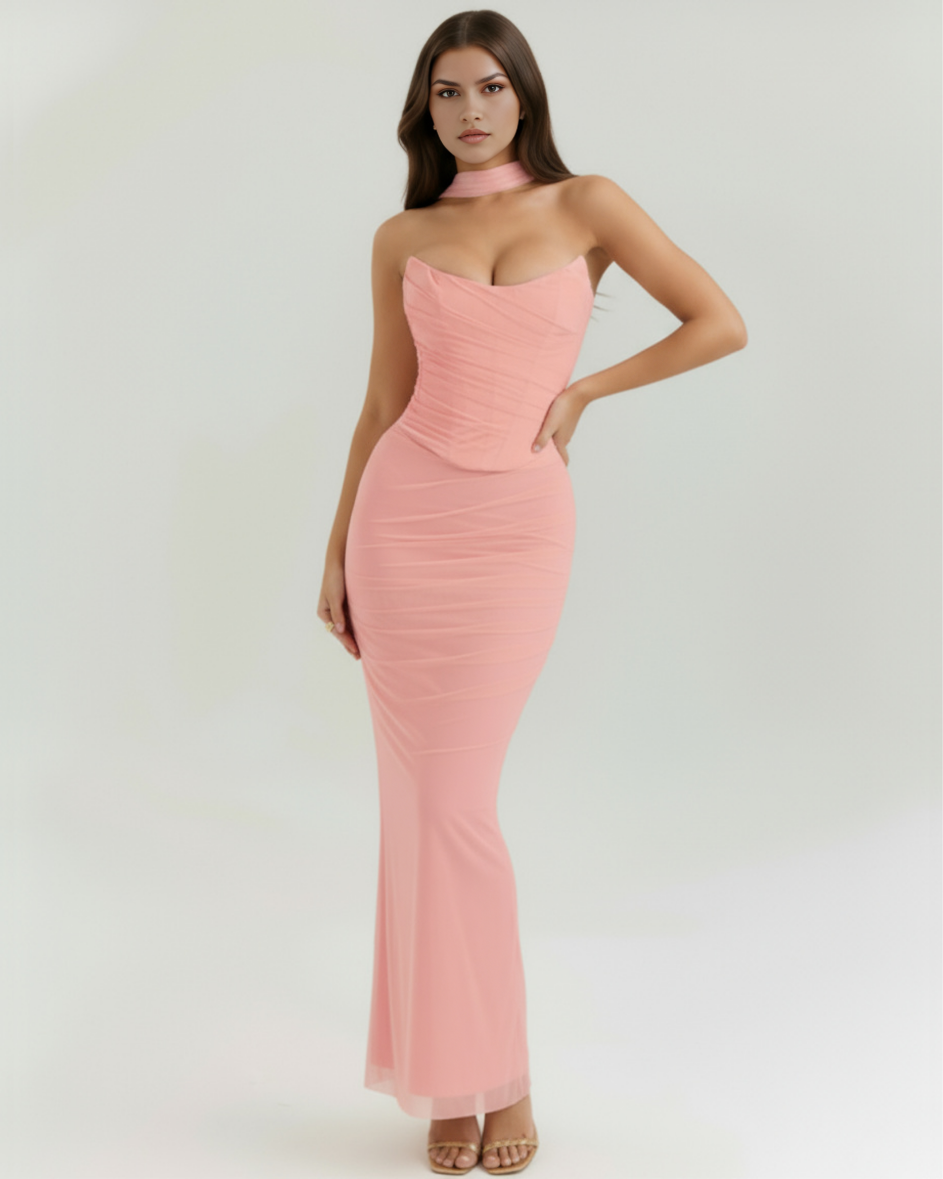 Mesh Maxi Dress Set | Modern Corset, Stretch Mesh, Romantic Date Nights ICYBOO