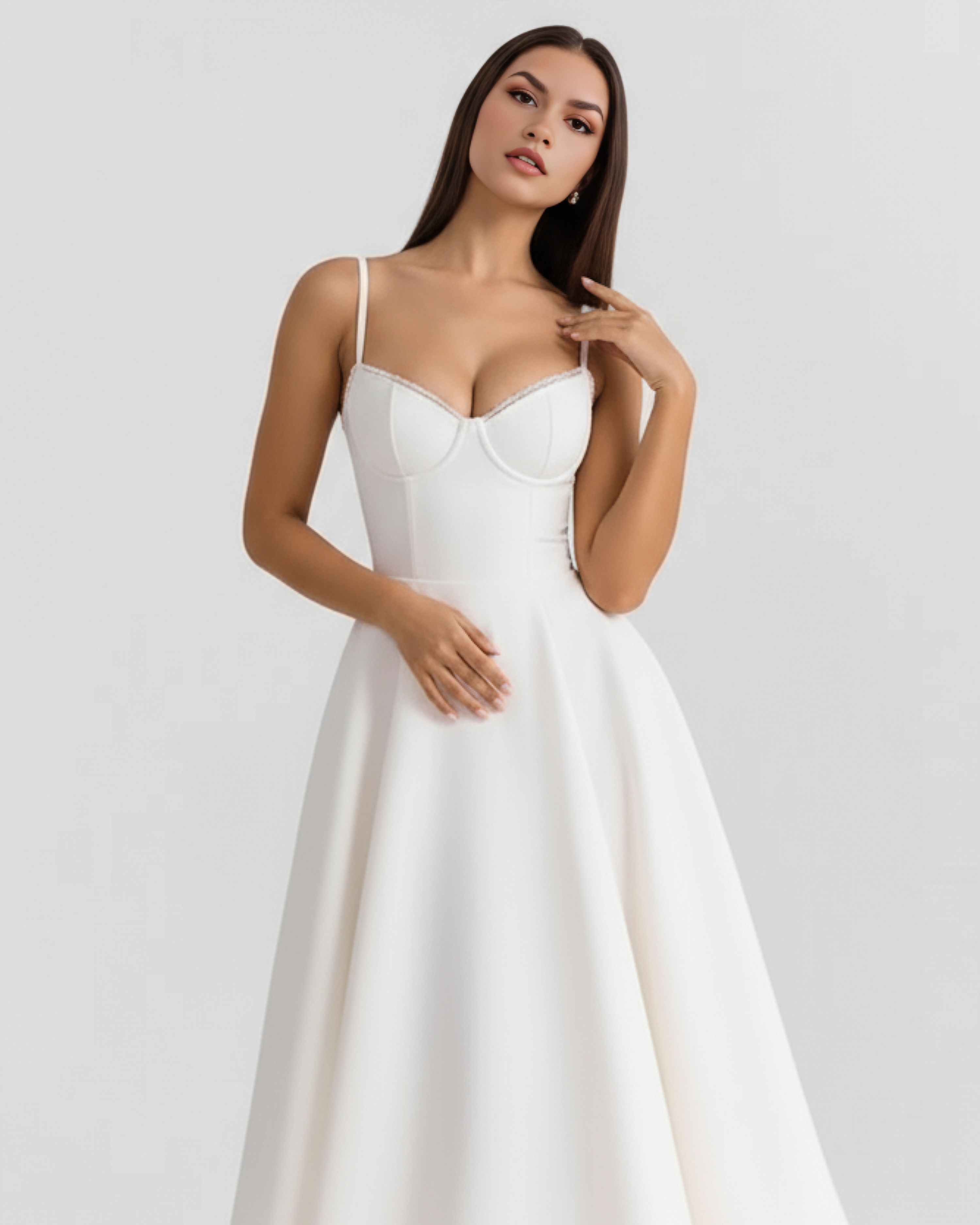 Midi Dress | Satin Feel, Boned Bodice, Weddings & Parties ICYBOO