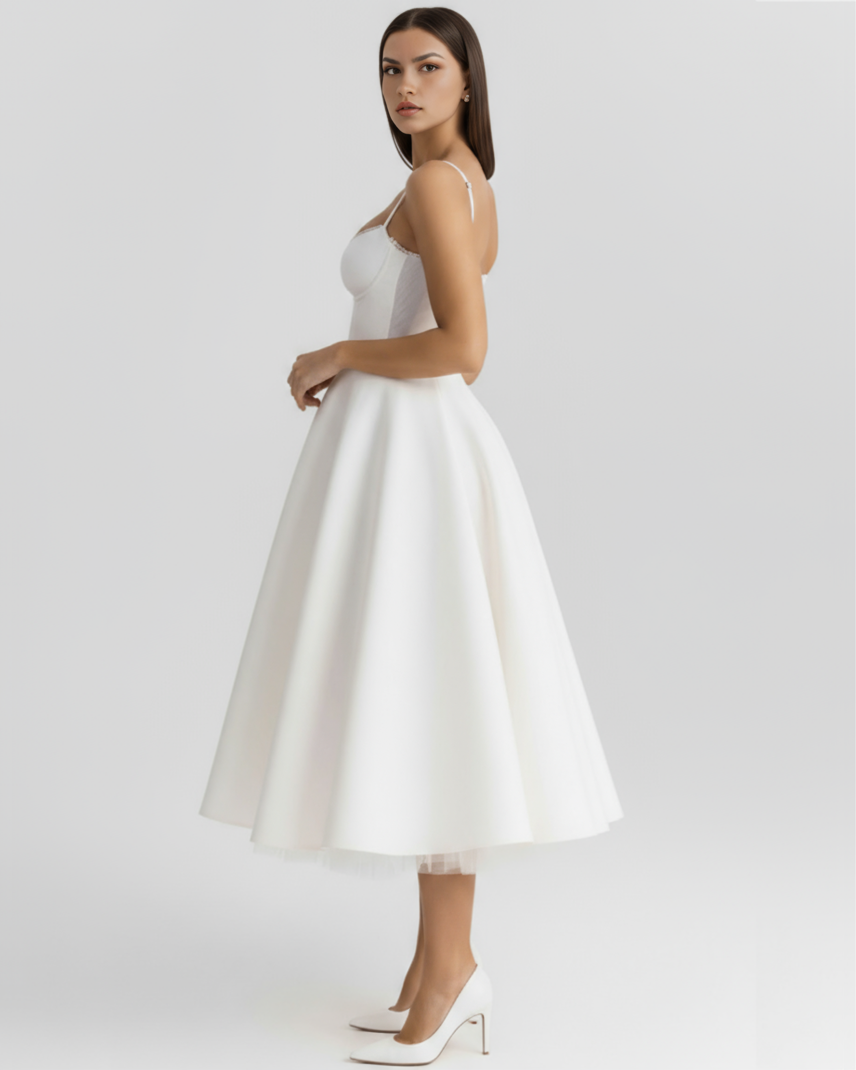Midi Dress | Satin Feel, Boned Bodice, Weddings & Parties ICYBOO