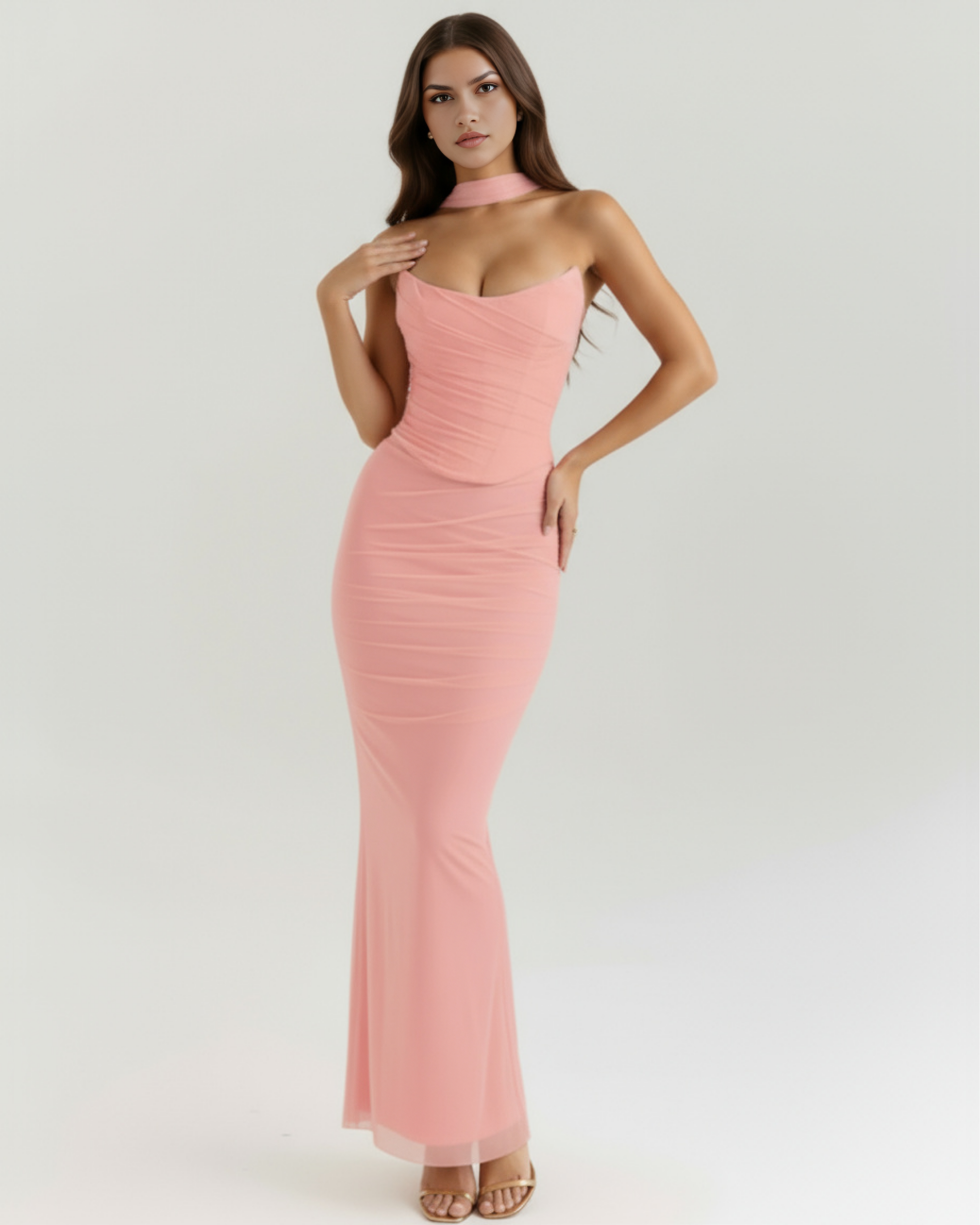 Mesh Maxi Dress Set | Modern Corset, Stretch Mesh, Romantic Date Nights ICYBOO