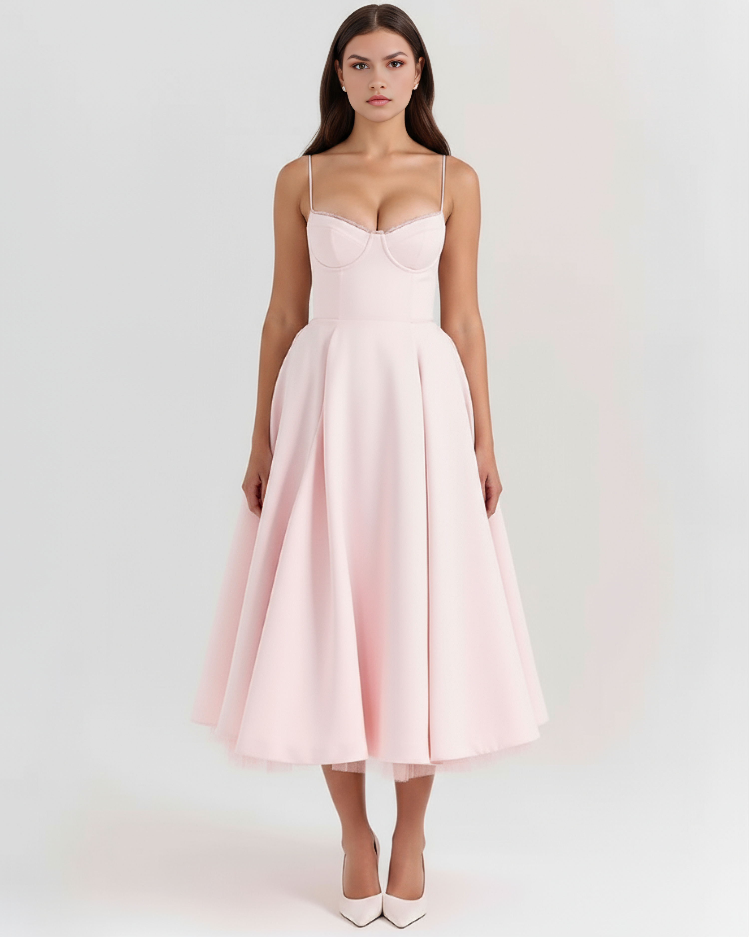 Midi Dress | Satin Feel, Boned Bodice, Weddings & Parties ICYBOO