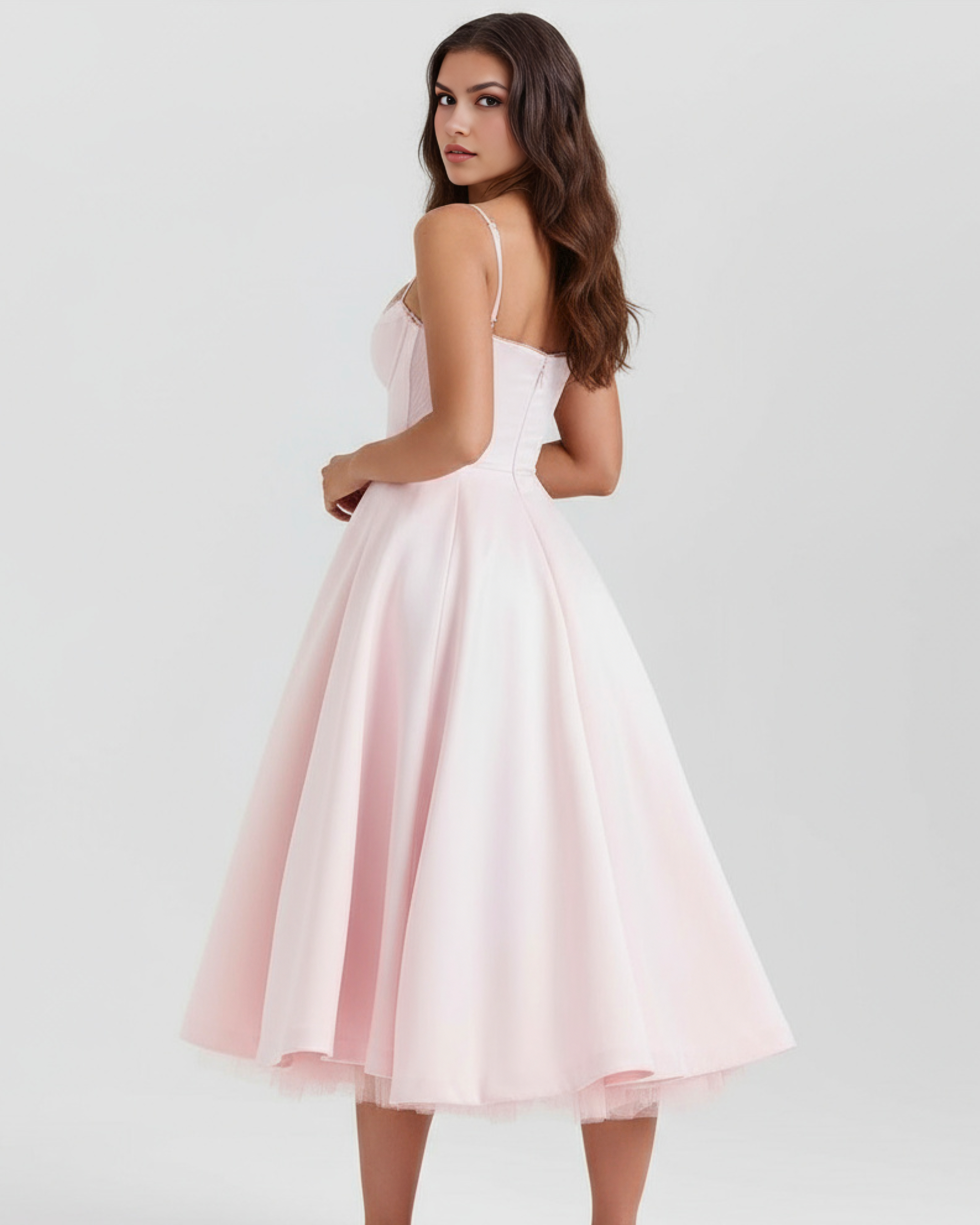Midi Dress | Satin Feel, Boned Bodice, Weddings & Parties ICYBOO