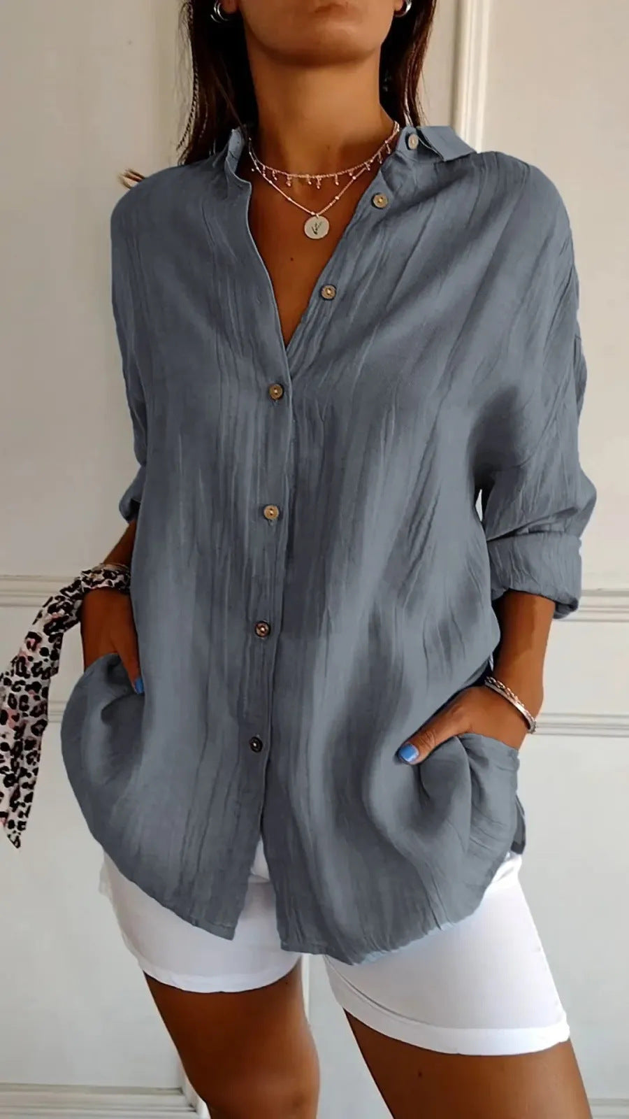 Pleated Elegant Midi Casual Shirt Dress - ICYBOO