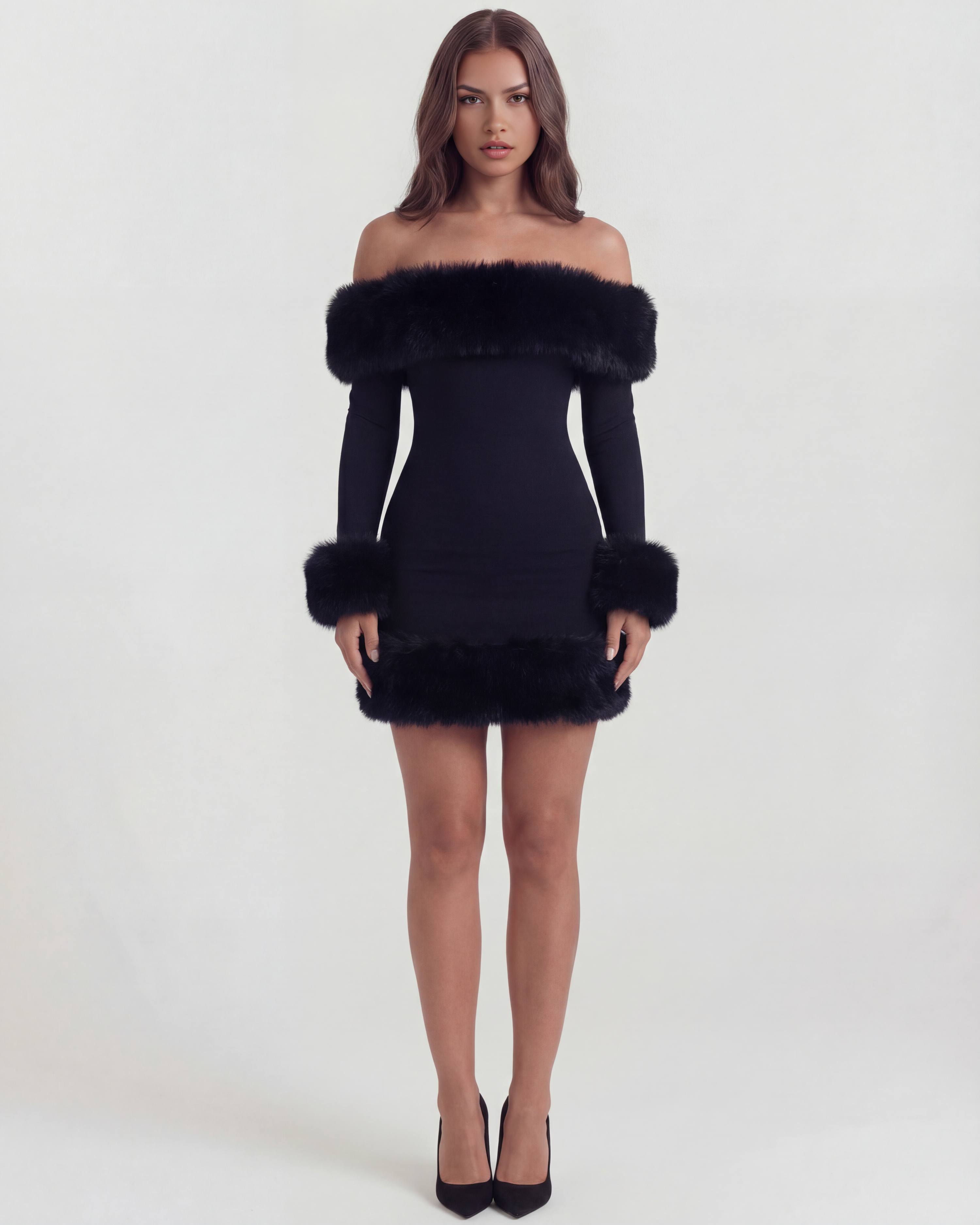 Mini Dress | Off-the-Shoulder Faux Fur, Winter Parties & Date Nights ICYBOO