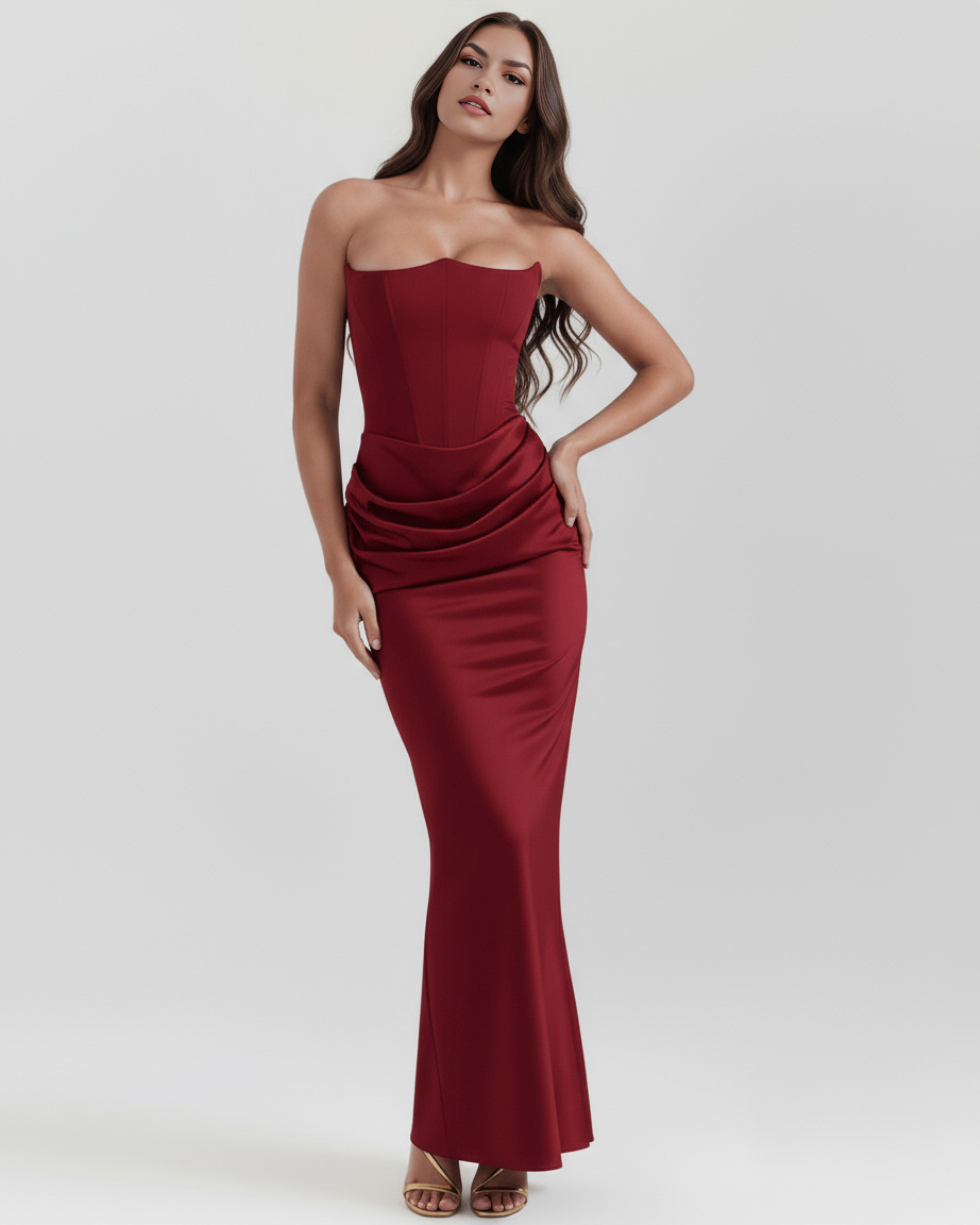 Corset Dress | Almond Muse Style, Stretch Crepe Boned Bodice, Glamorous Events ICYBOO