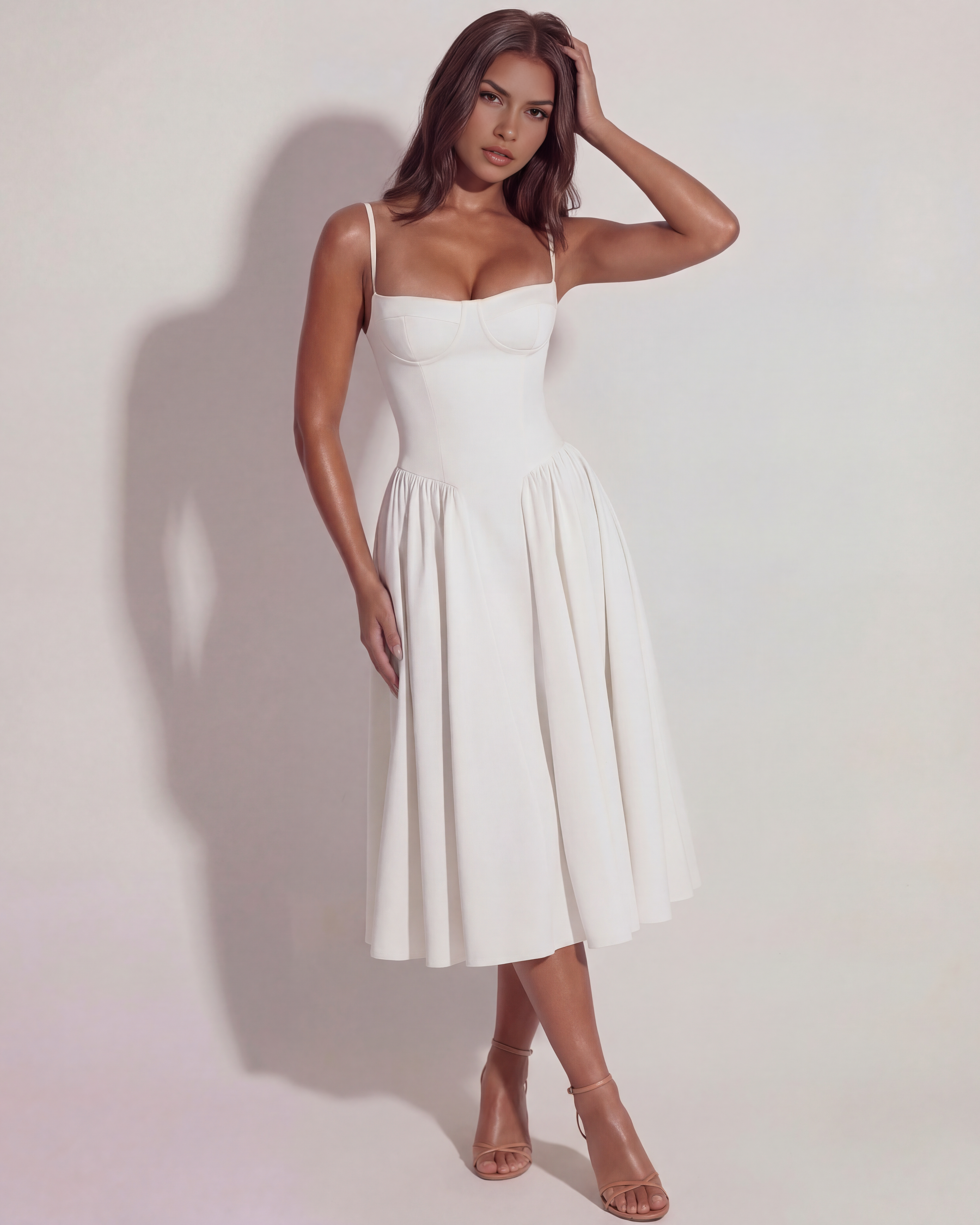 Midi Dress | Twill Fabric, Boned Bodice, Perfect for Summer Events ICYBOO