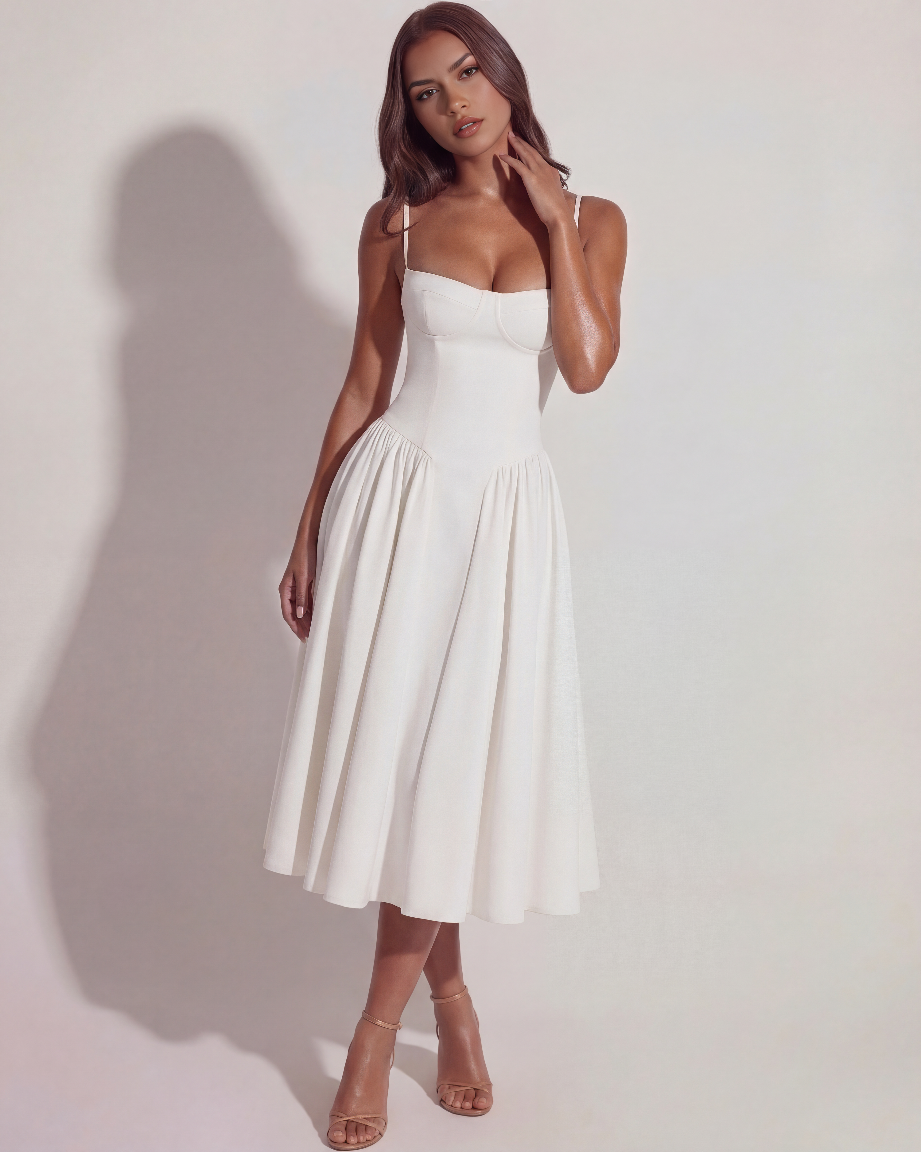 Midi Dress | Twill Fabric, Boned Bodice, Perfect for Summer Events ICYBOO