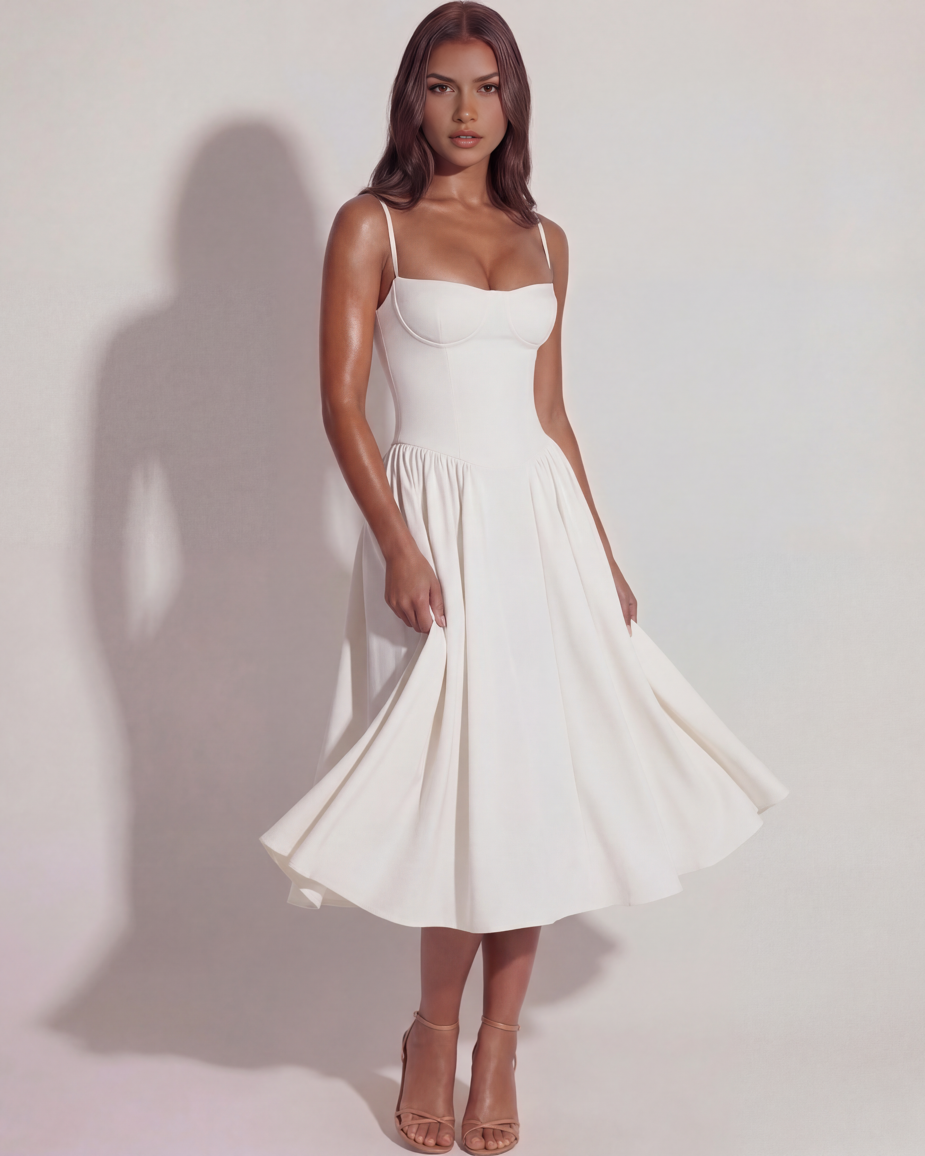 Midi Dress | Twill Fabric, Boned Bodice, Perfect for Summer Events ICYBOO