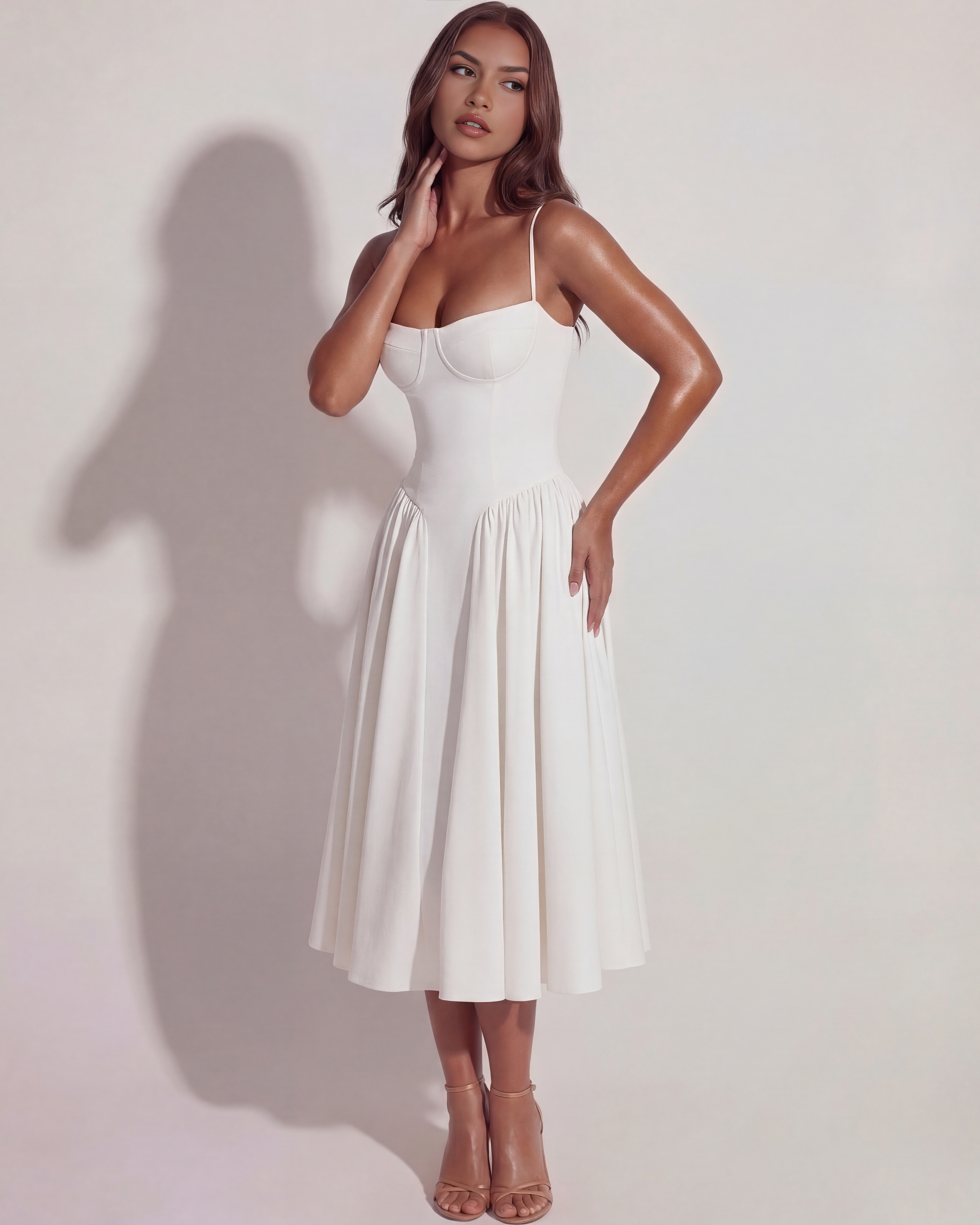Midi Dress | Twill Fabric, Boned Bodice, Perfect for Summer Events ICYBOO