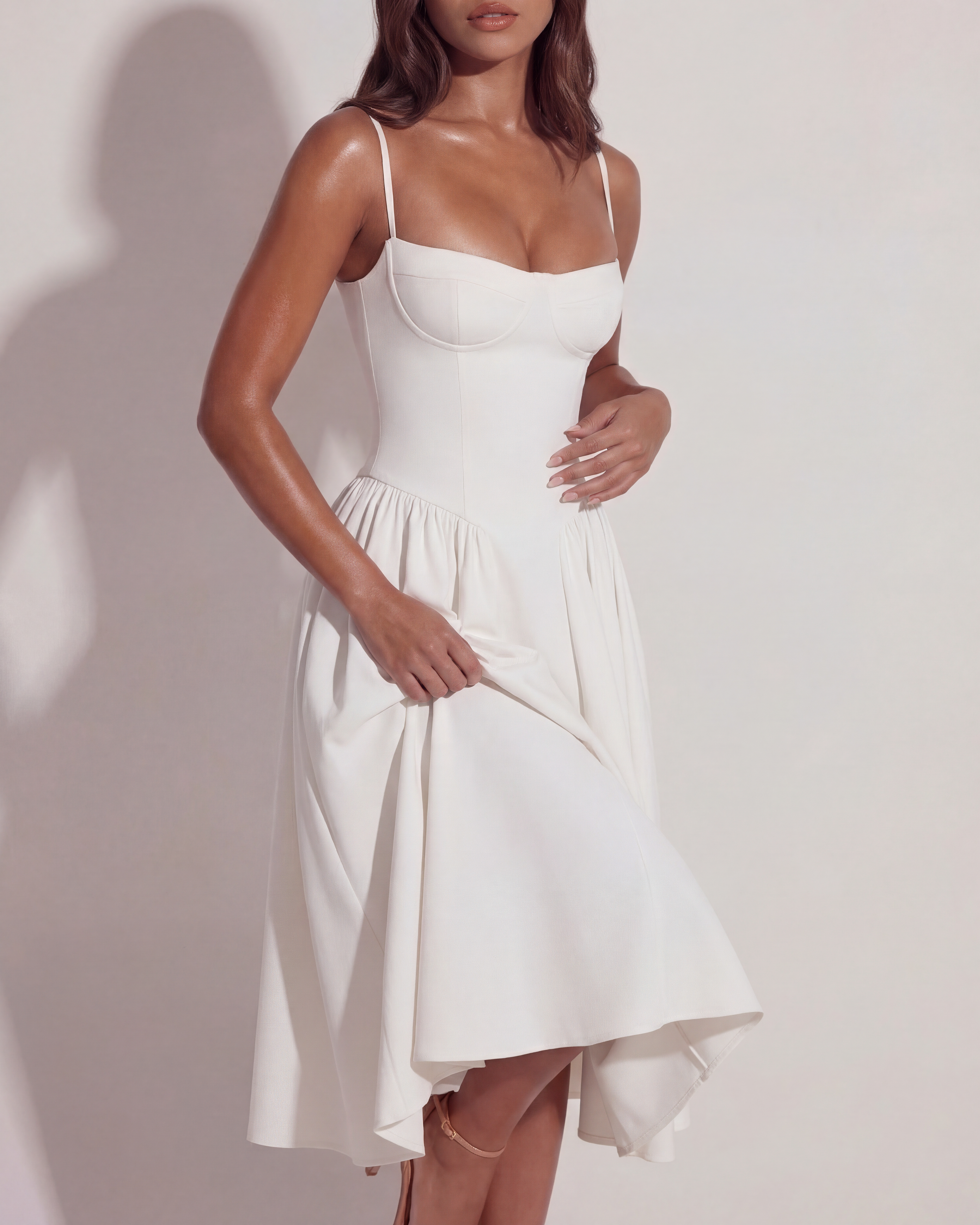 Midi Dress | Twill Fabric, Boned Bodice, Perfect for Summer Events ICYBOO