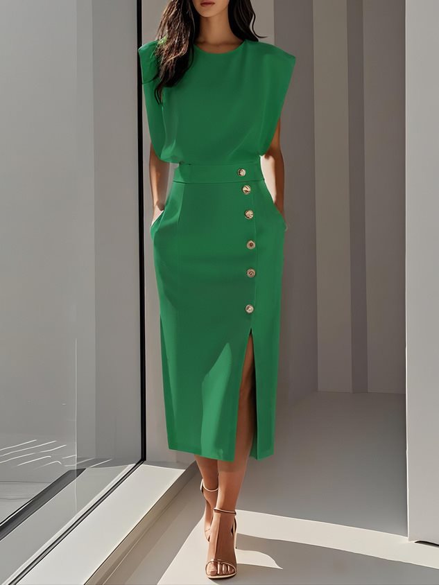 Sleeveless Button-Up Midi Summer Casual Dress - ICYBOO