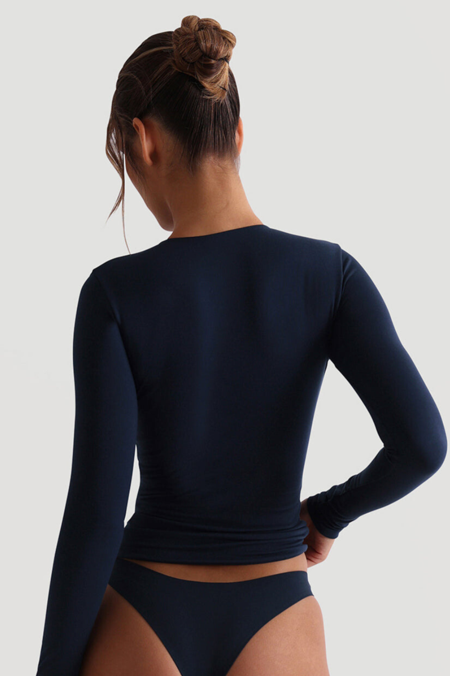 Dahlia Zip-Up Long Sleeve T-Shirt - Navy ICYBOO