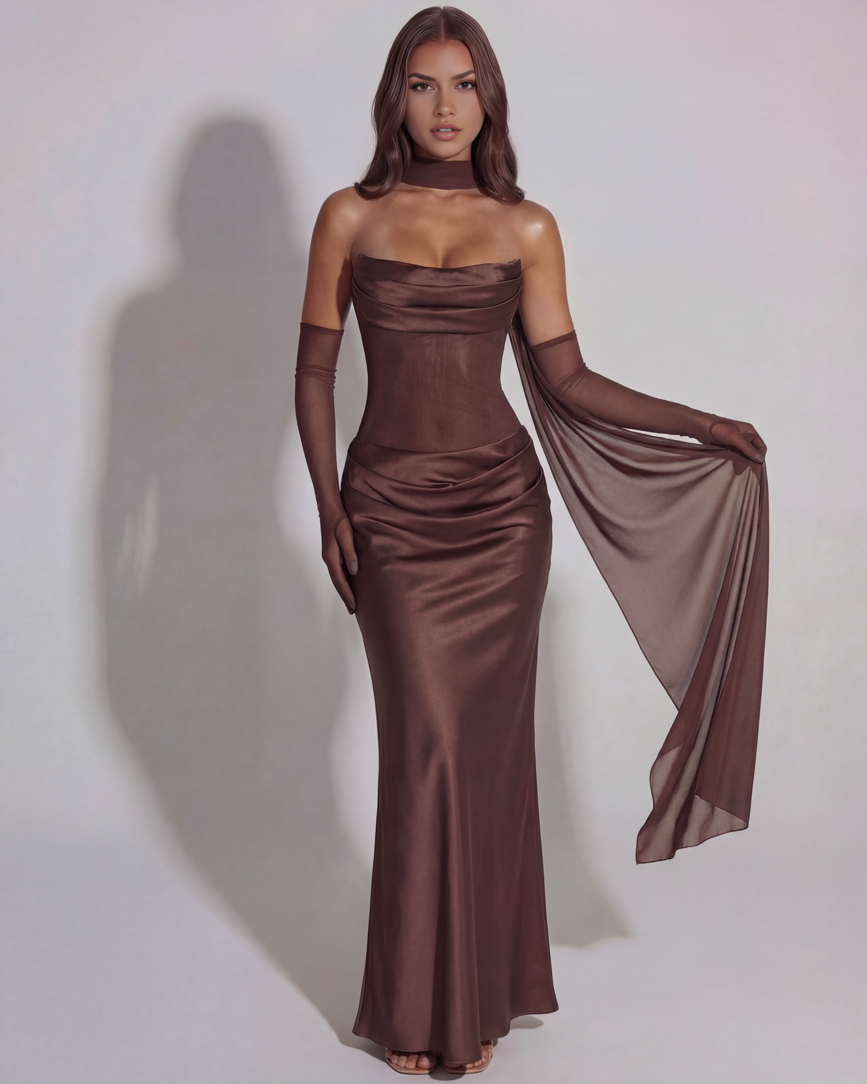 Maxi Dress | Strapless Cowled Neckline, Lace-Up Back, Black-Tie Events ICYBOO