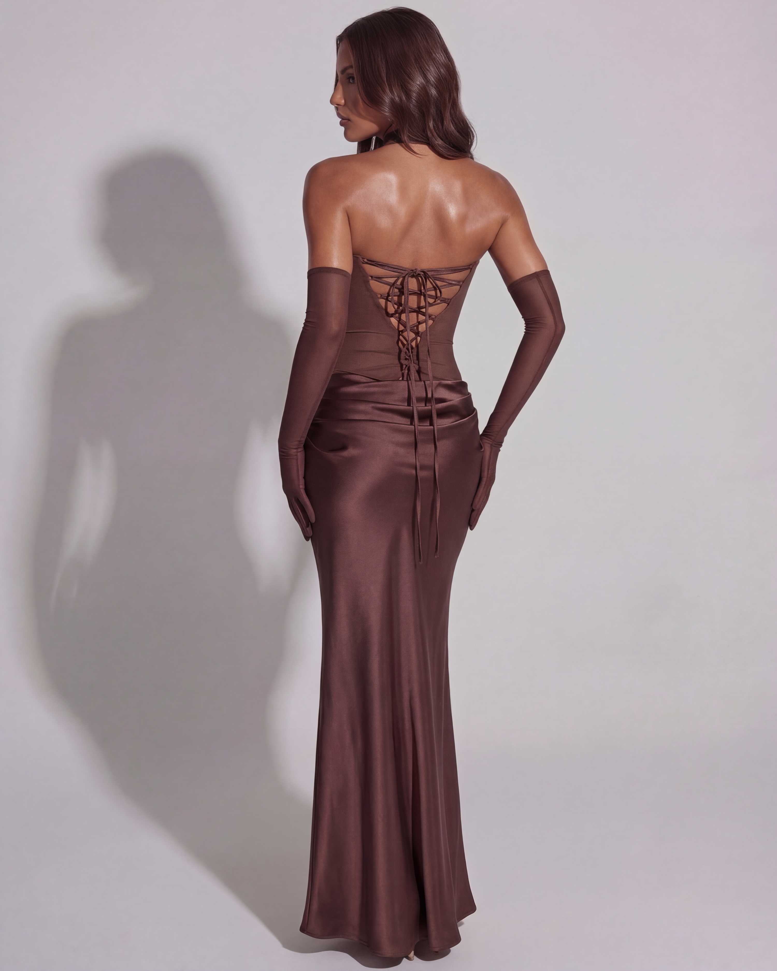 Maxi Dress | Strapless Cowled Neckline, Lace-Up Back, Black-Tie Events ICYBOO