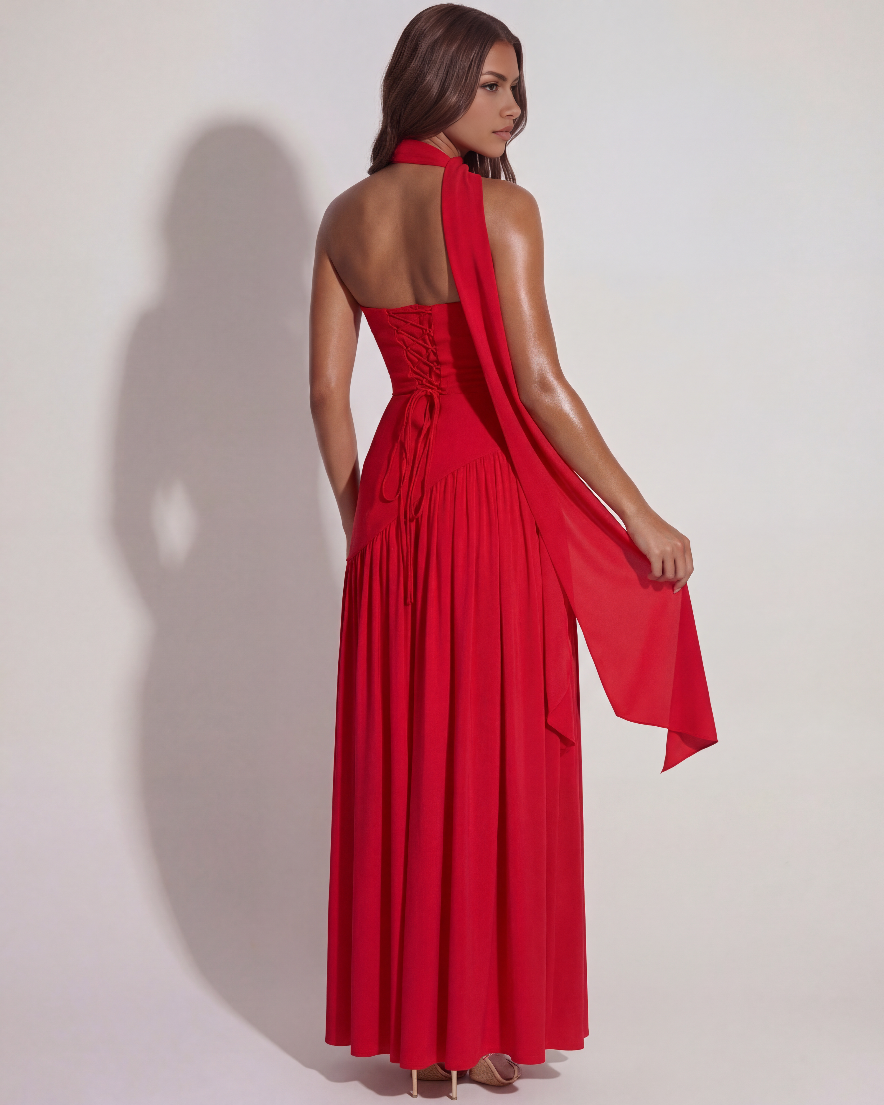 Maxi Dress | Strapless Red Crepe, Asymmetrical Design, Formal Events ICYBOO