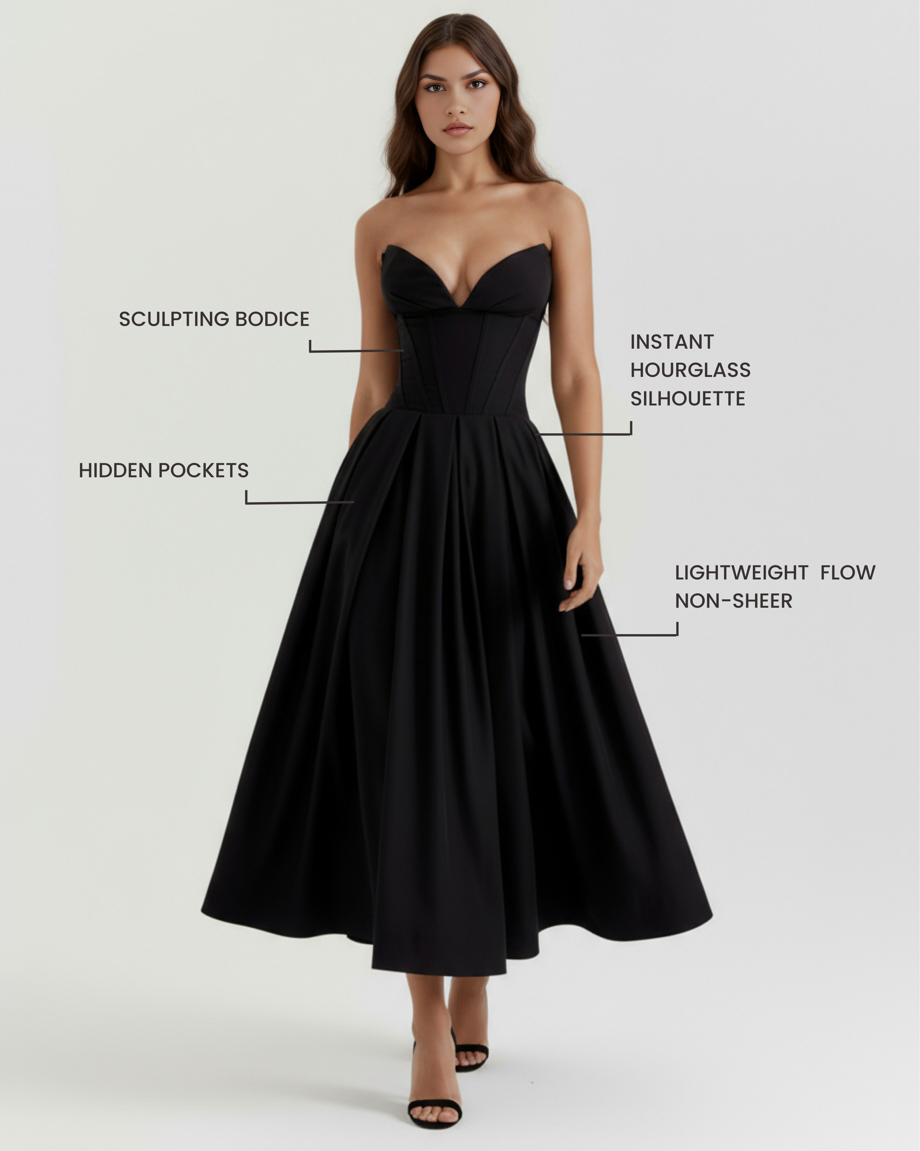 Dress | Feminine Sculpted Bodice, Voluminous Skirt, Special Occasions ICYBOO