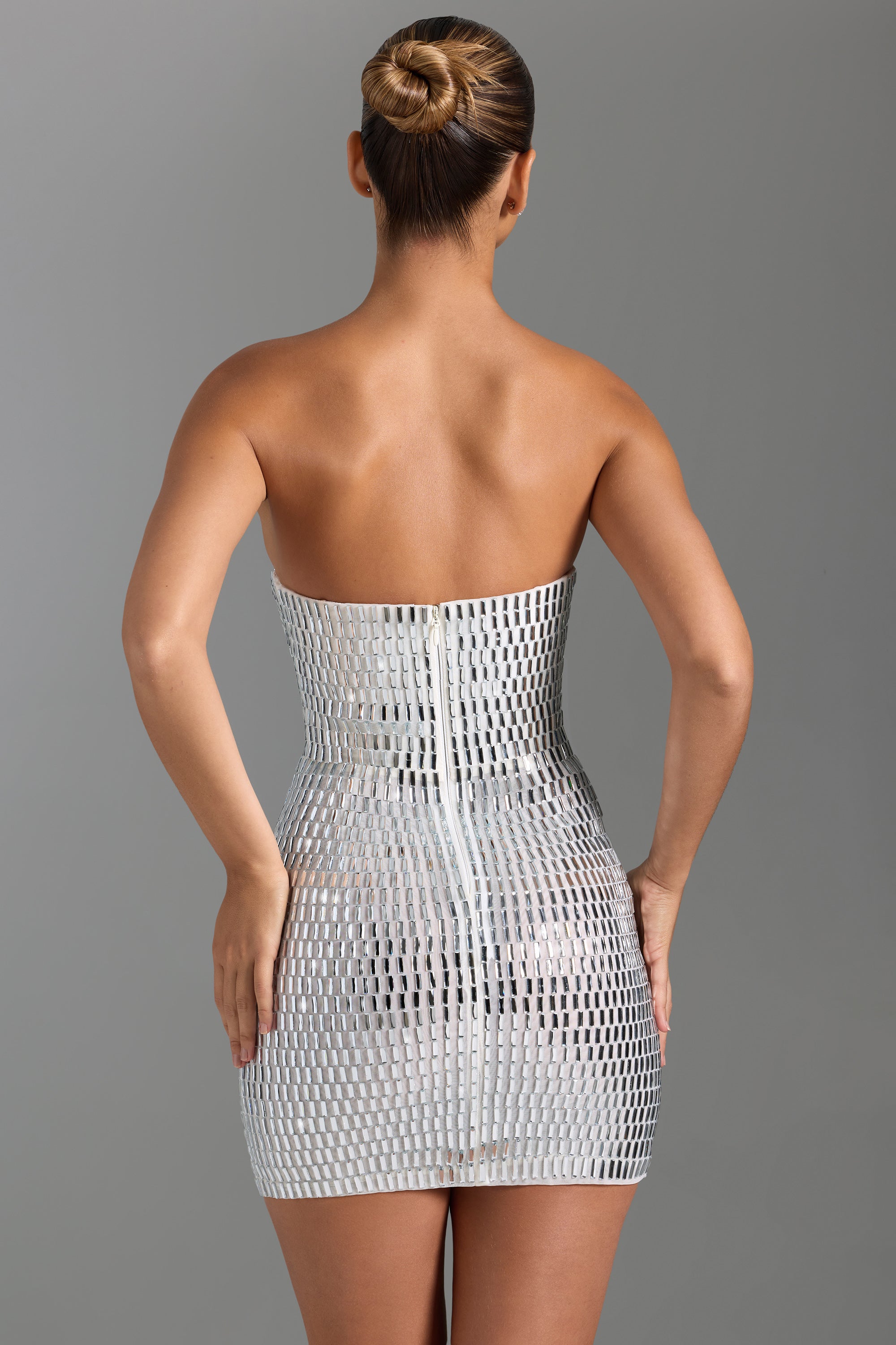 White Embellished Mini Bandeau Dress ICYBOO