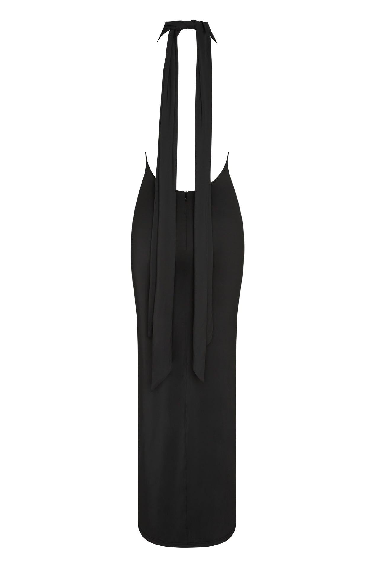 Alaia Black Maxi Dress with Draped Design ICYBOO