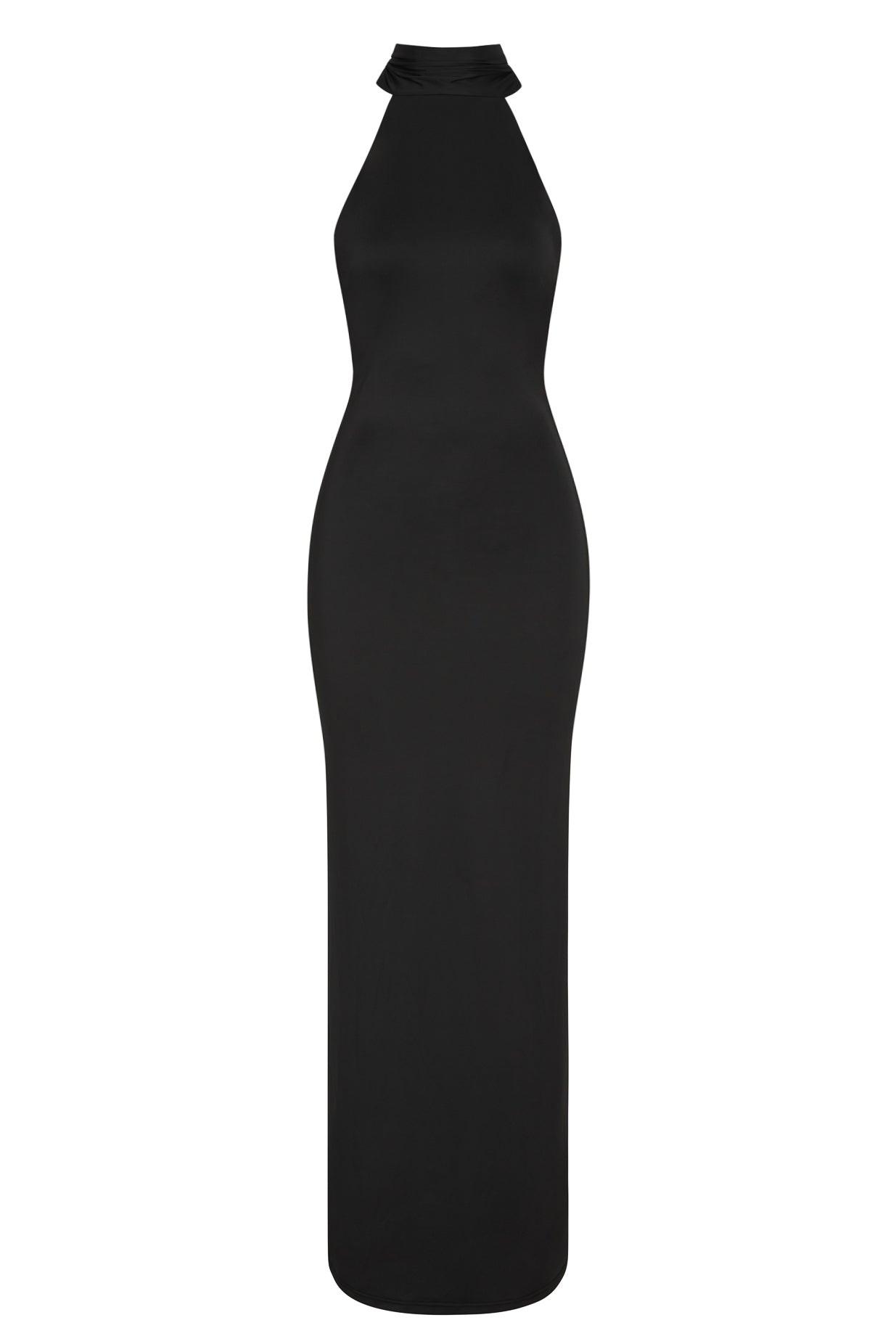 Alaia Black Maxi Dress with Draped Design ICYBOO